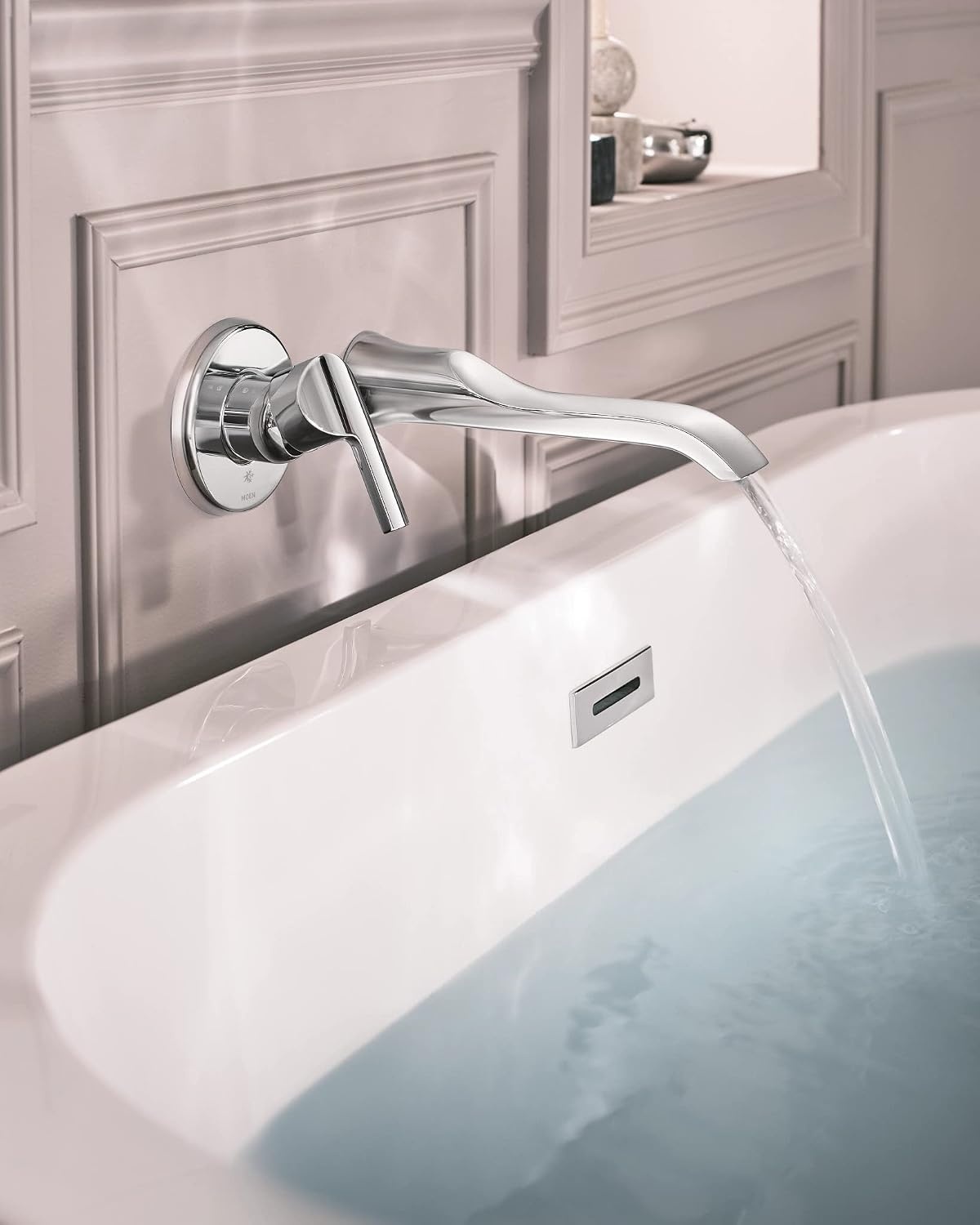 image:imageDoux Chrome Single Handle Wall Mount Tub Filler High Flow Tub Faucet with 10 Spout Reach WTS981