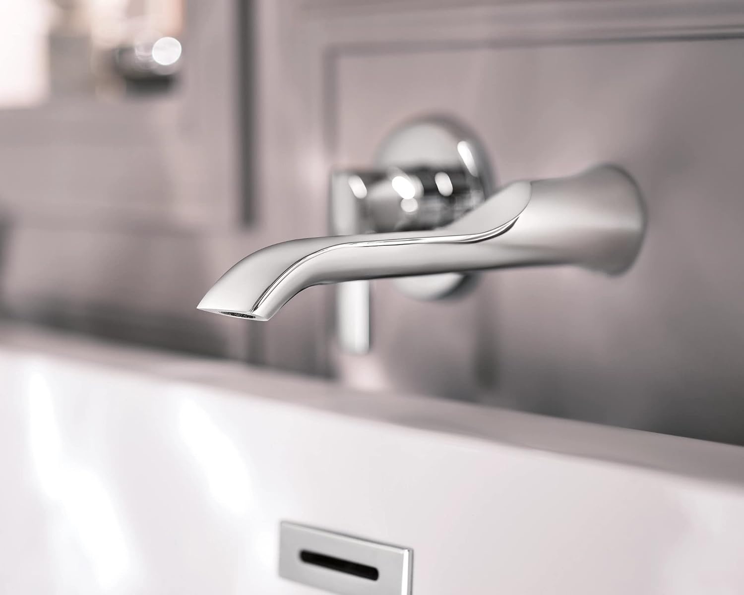image:imageDoux Chrome Single Handle Wall Mount Tub Filler High Flow Tub Faucet with 10 Spout Reach WTS981