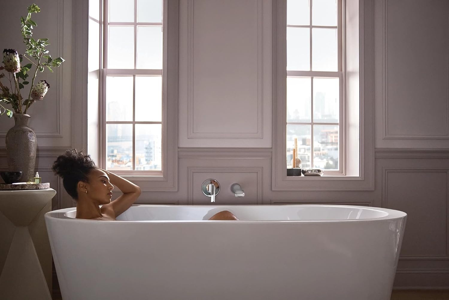 image:imageDoux Chrome Single Handle Wall Mount Tub Filler High Flow Tub Faucet with 10 Spout Reach WTS981
