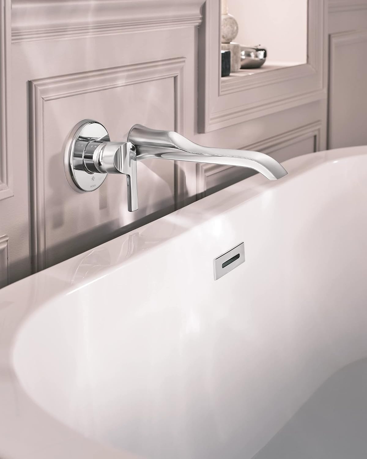 image:imageDoux Chrome Single Handle Wall Mount Tub Filler High Flow Tub Faucet with 10 Spout Reach WTS981