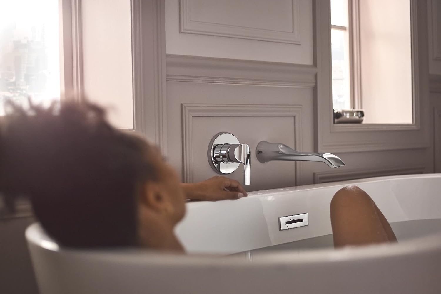 image:imageDoux Chrome Single Handle Wall Mount Tub Filler High Flow Tub Faucet with 10 Spout Reach WTS981