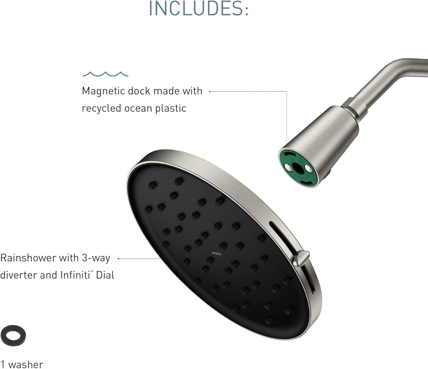 image:imageMoen 220R2EPSRN Verso 9Inch Rain Shower Head with Infiniti Dial and Magnetix Docking 175 GPM EcoPerformance Spot Resist Brushed NickelSpot Resist Nickel
