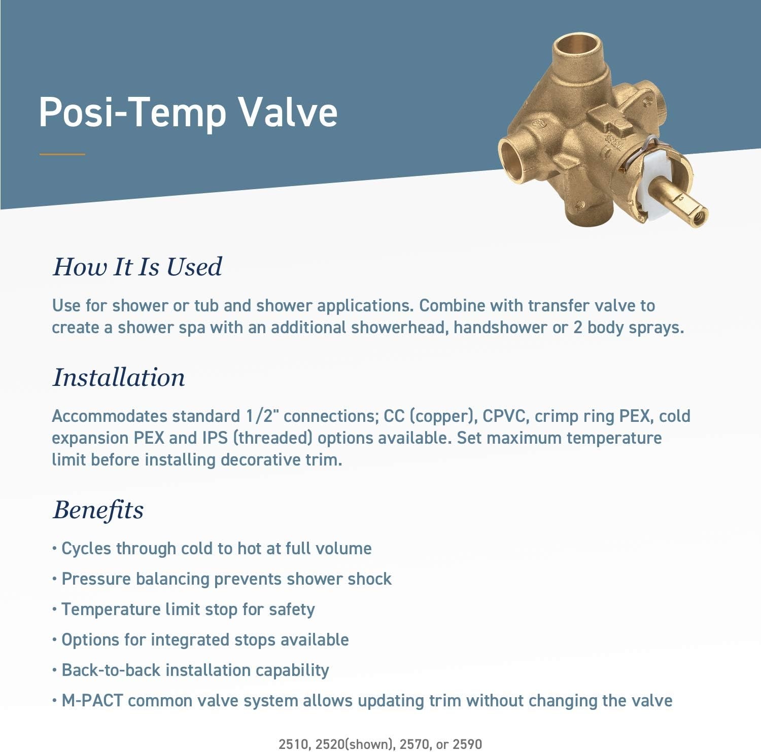 image:imageMoen 2580 PosiTemp Brass Pressure Balancing Shower Valve 12Inch Crimp Ring PEX Connection05
