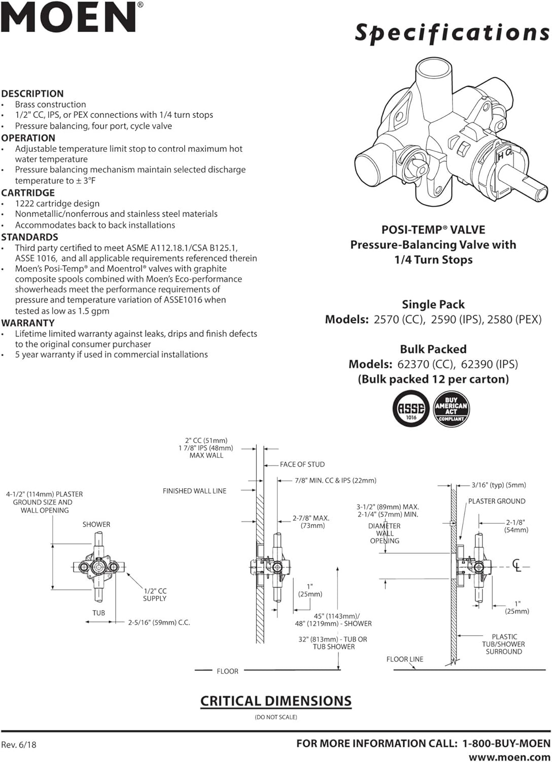 image:imageMoen 2580 PosiTemp Brass Pressure Balancing Shower Valve 12Inch Crimp Ring PEX Connection05