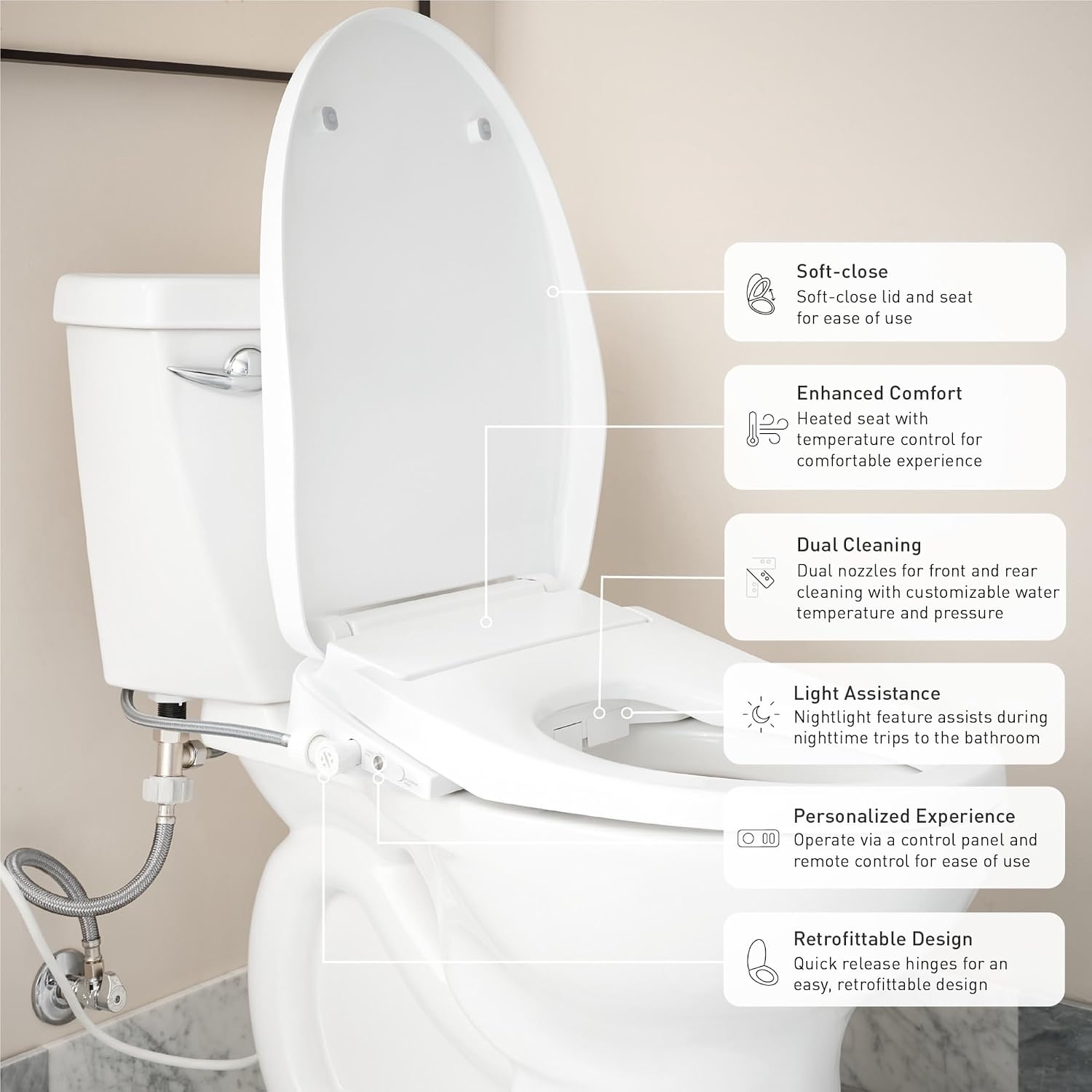 image:imageMoen 3Series Biscuit Standard Electronic Bidet Seat with Remote Control for Elongated Toilets Electrical Outlet Required EB1500EBS