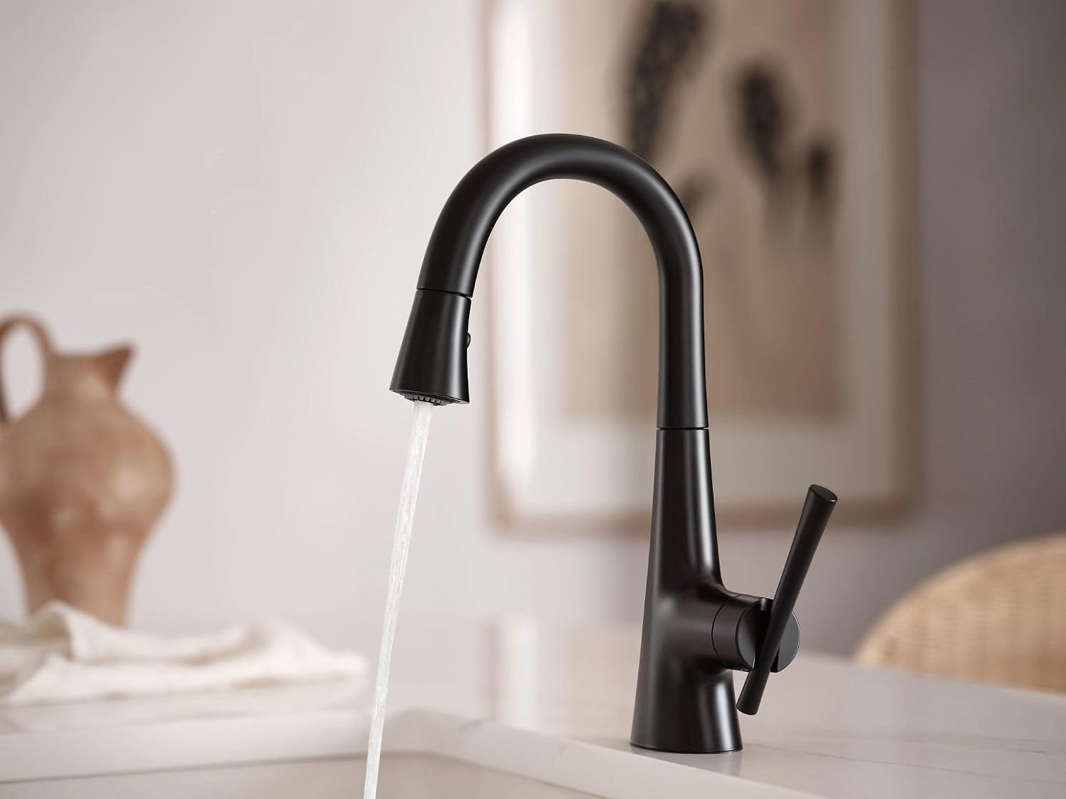 image:imageMoen 6126BL Kurv Collection OneHandle Pulldown Bar Faucet with Power Clean Featuring Reflex Matte BlackMatte Black