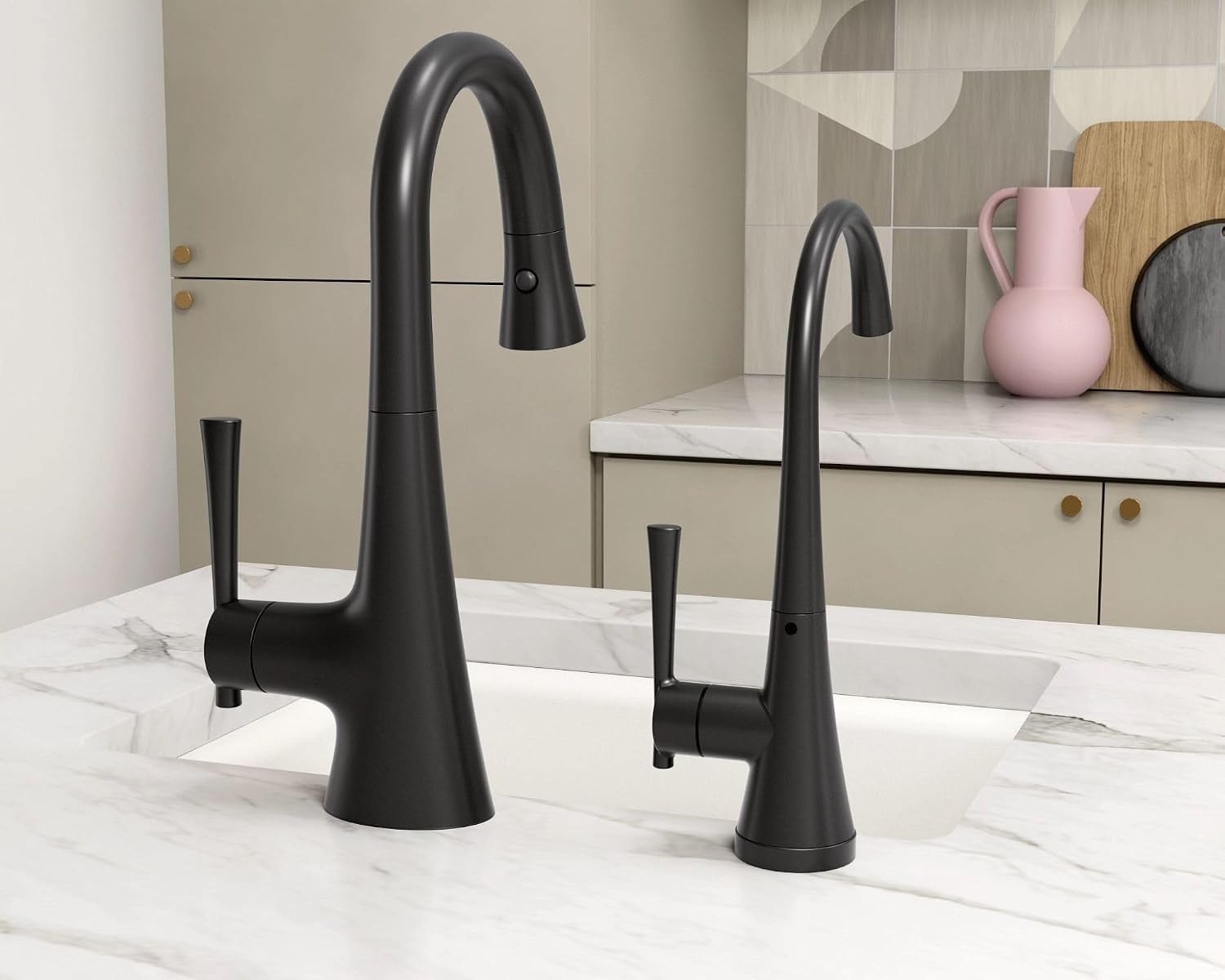 image:imageMoen 6126BL Kurv Collection OneHandle Pulldown Bar Faucet with Power Clean Featuring Reflex Matte BlackMatte Black