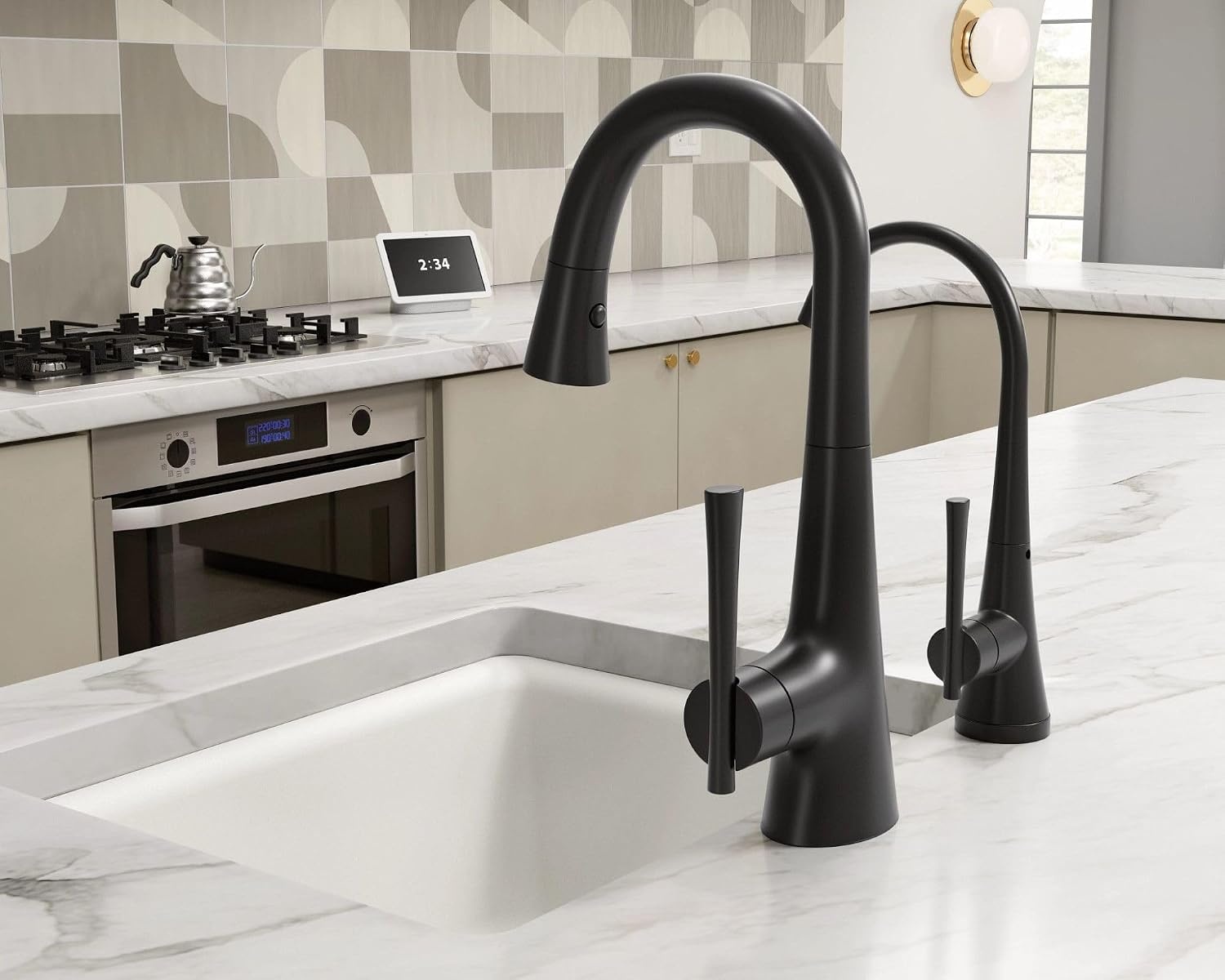 image:imageMoen 6126BL Kurv Collection OneHandle Pulldown Bar Faucet with Power Clean Featuring Reflex Matte BlackMatte Black