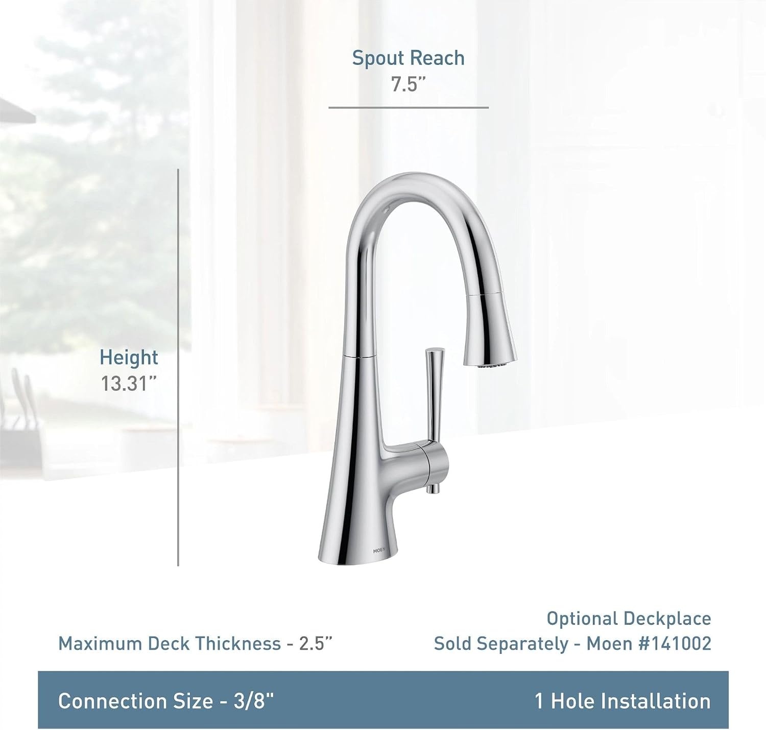 image:imageMoen 6126BL Kurv Collection OneHandle Pulldown Bar Faucet with Power Clean Featuring Reflex Matte BlackPolished Nickel