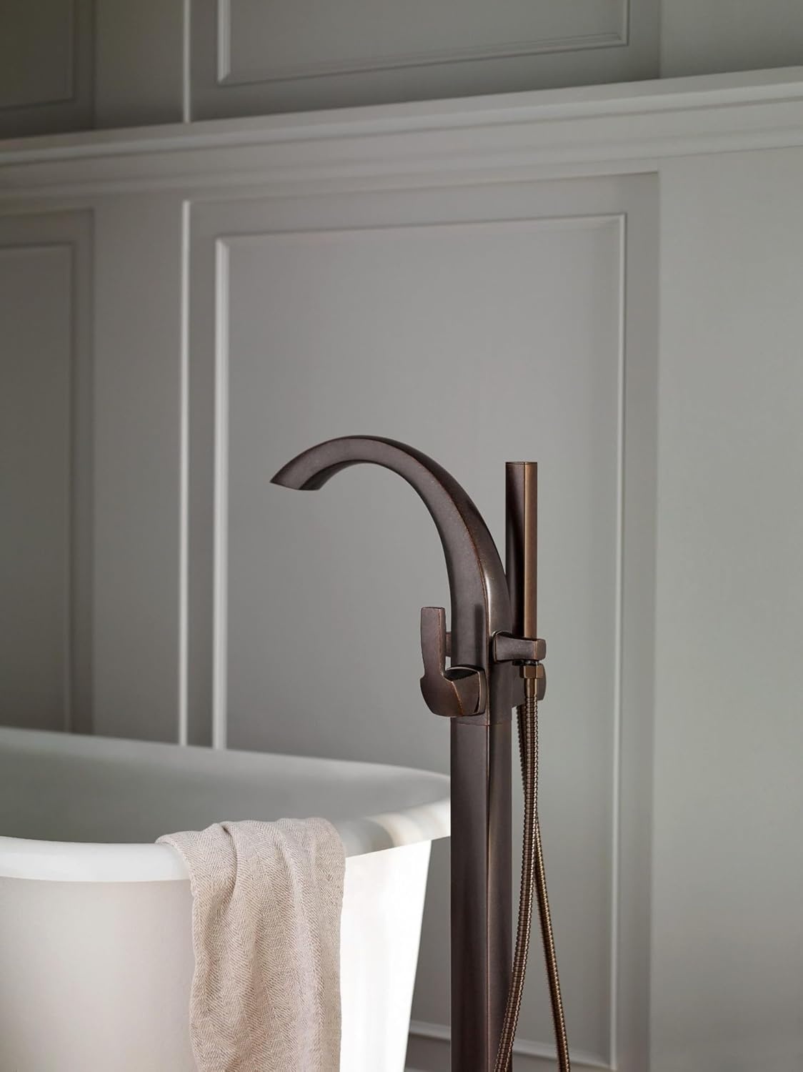 image:imageMoen 695 Voss OneHandle Freestanding Floor Mount Tub Filler with Handshower ChromeOil Rubbed Bronze