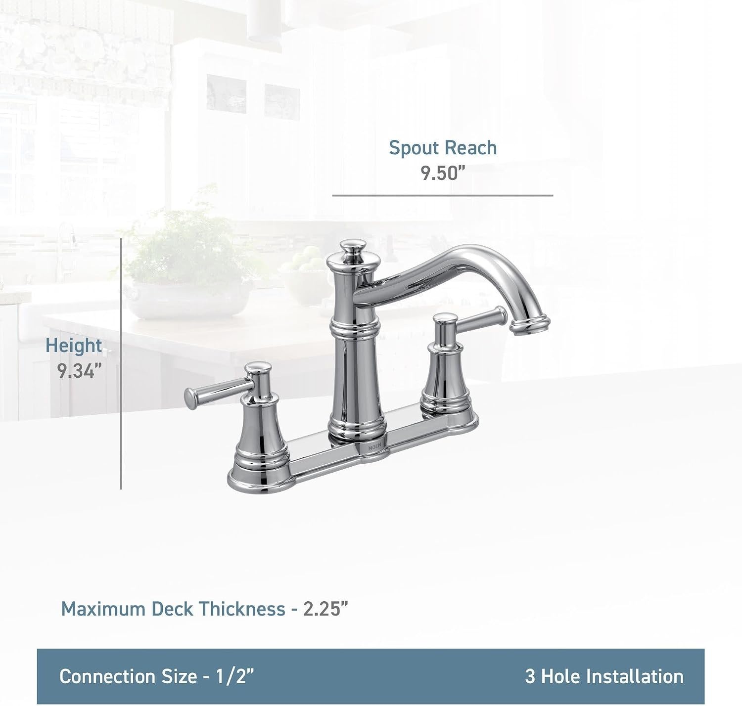 image:imageMoen 7250C Belfield Traditional Two Handle High Arc Kitchen Faucet ChromeStainless Steel