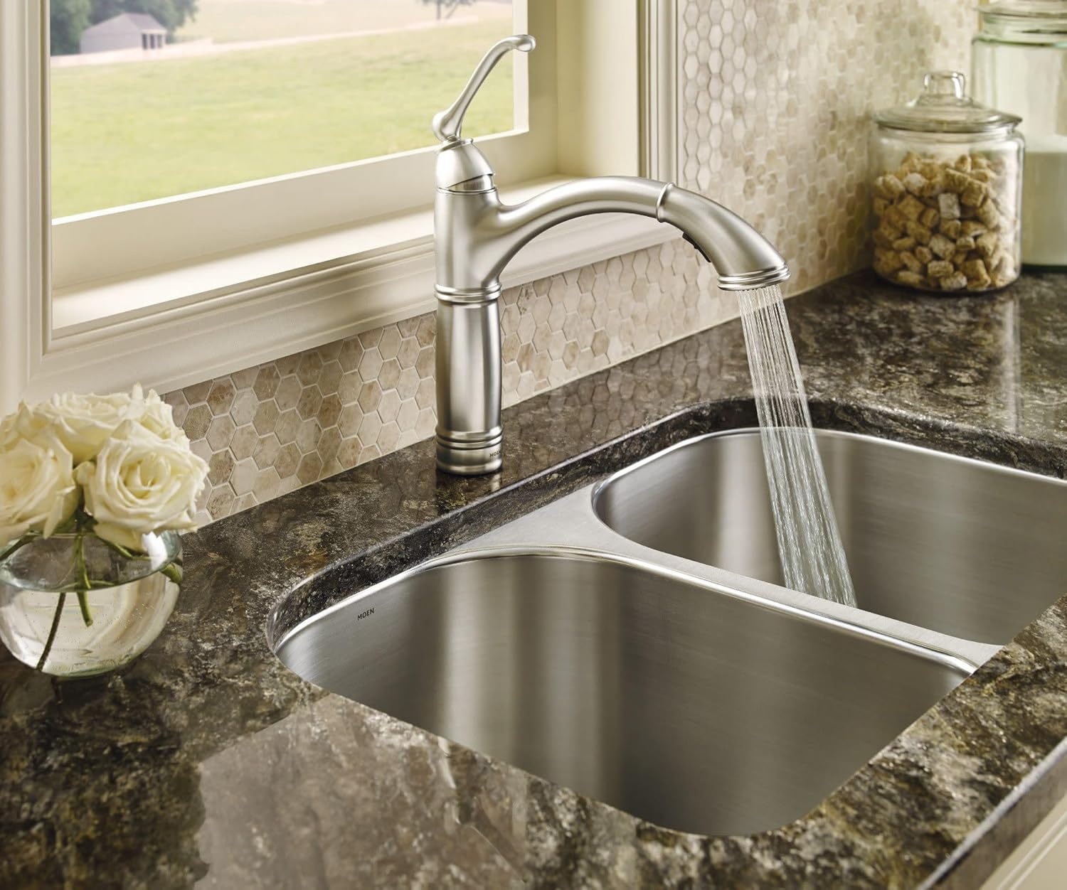 image:imageMoen 7295SRS Brantford OneHandle Pullout Kitchen Faucet Featuring Power Clean and Reflex Spot Resist StainlessSpot Resist Stainless