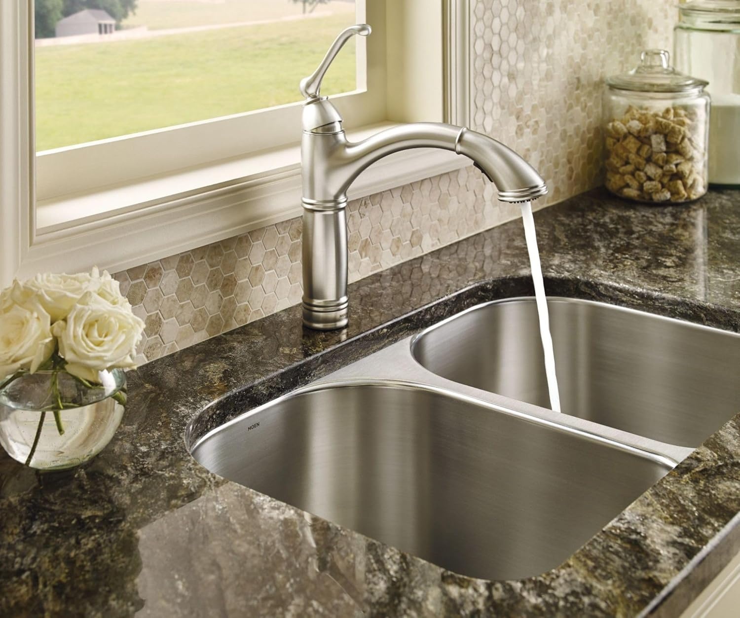 image:imageMoen 7295SRS Brantford OneHandle Pullout Kitchen Faucet Featuring Power Clean and Reflex Spot Resist StainlessSpot Resist Stainless