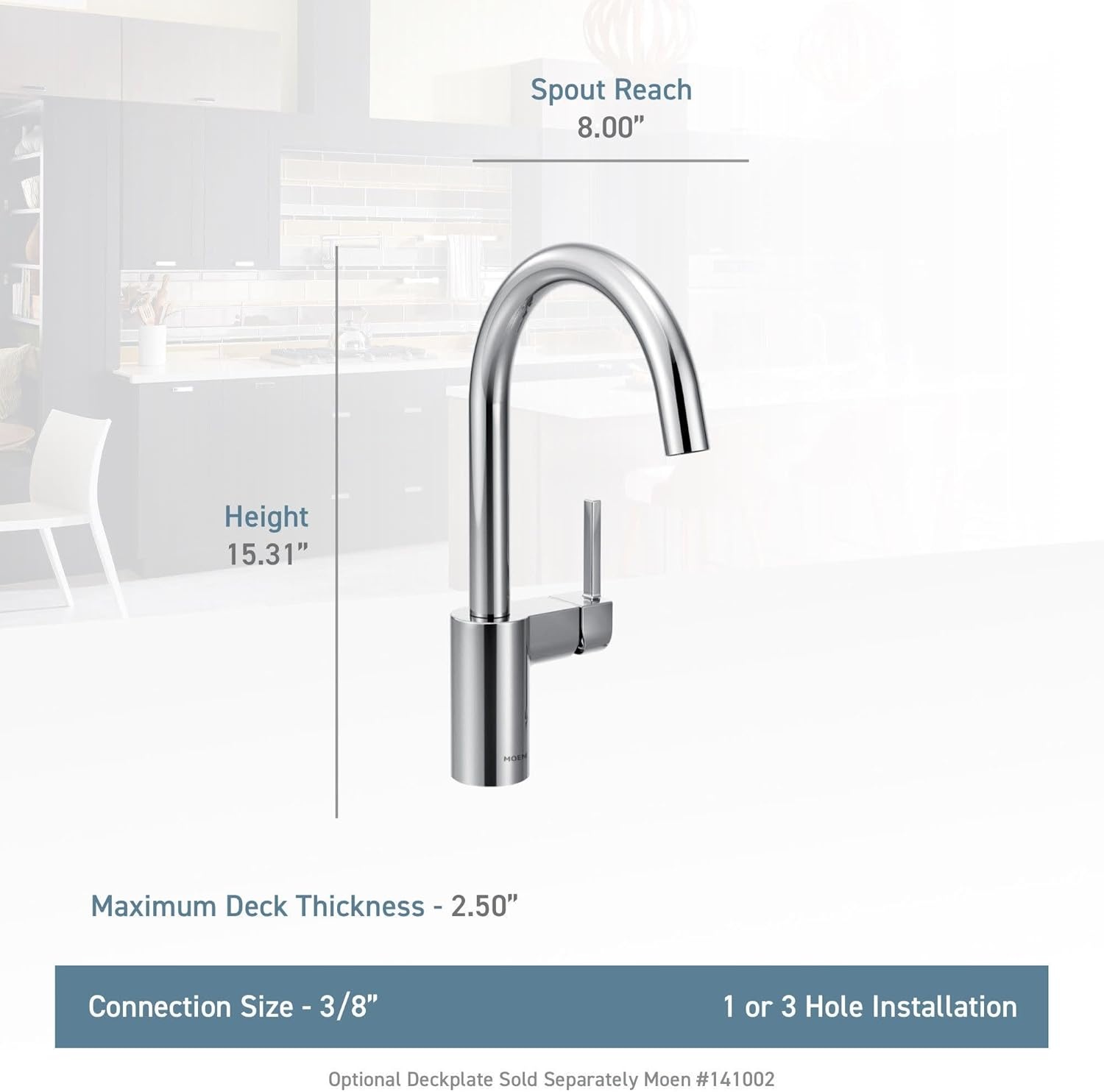 image:imageMoen 7365 Align OneHandle HighArc Modern Kitchen Faucet ChromeSpot Resist Stainless