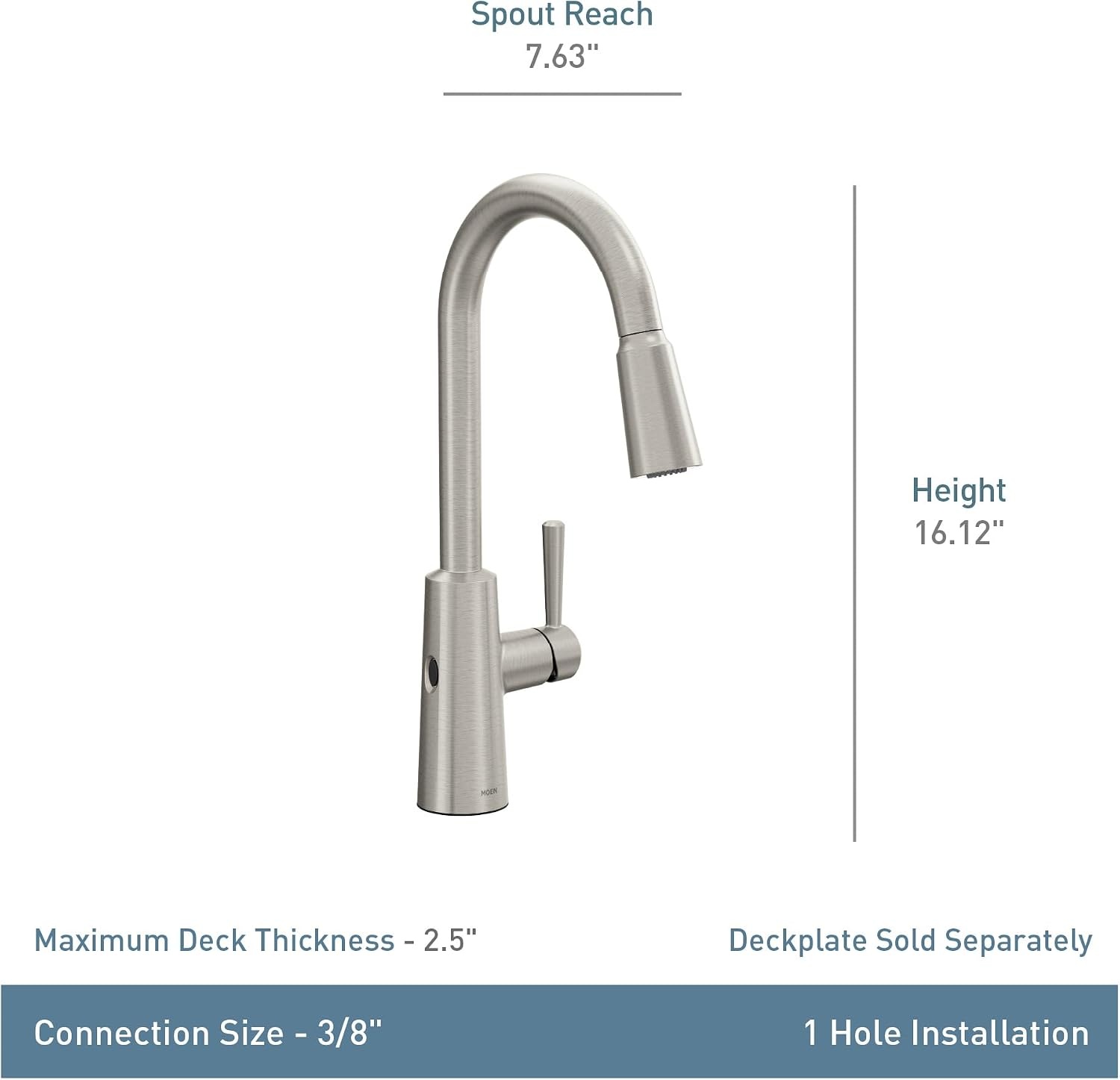 image:imageMoen 7402EW Riley Touchless Pulldown Kitchen Faucet Chrome MotionSense Wave control touchless operation Power Clean technology pulldown spray head chrome finish