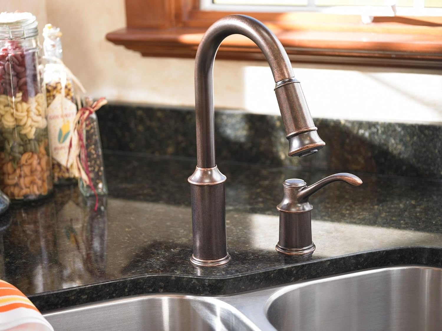image:imageMoen 7590ORB Aberdeen OneHandle High Arc Pulldown Kitchen Faucet Featuring Reflex Oil Rubbed Bronze