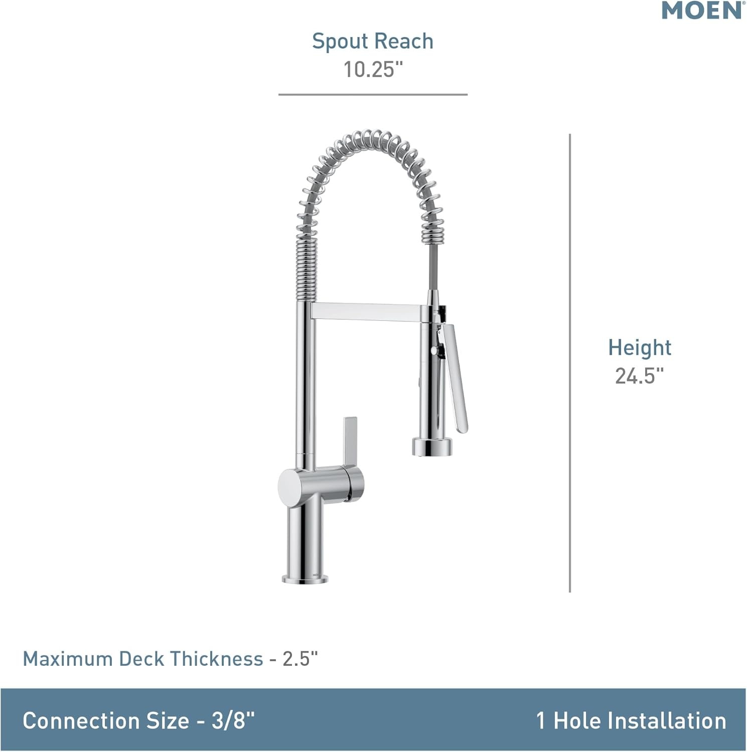 image:imageMoen 7622BL CIA Pulldown Kitchen Faucet with Power Boost Includes Optional Chrome and Brushed Gold Accents Matte Black withBrushed Gold