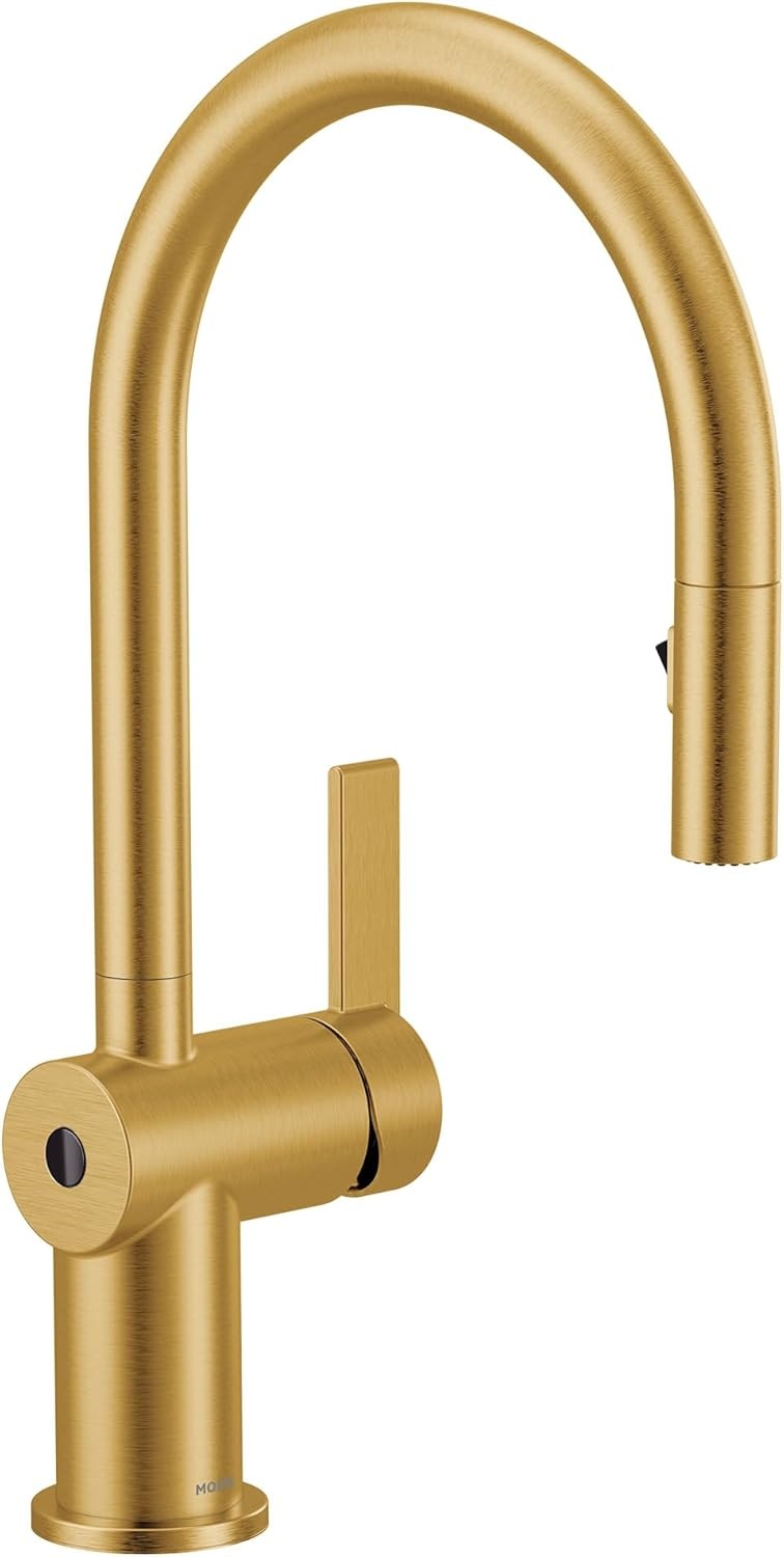 image:imageMoen 7622BL CIA Pulldown Kitchen Faucet with Power Boost Includes Optional Chrome and Brushed Gold Accents Matte Black withBrushed Gold
