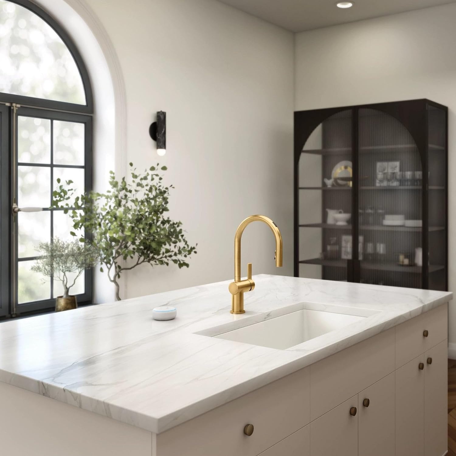 image:imageMoen 7622BL CIA Pulldown Kitchen Faucet with Power Boost Includes Optional Chrome and Brushed Gold Accents Matte Black withBrushed Gold