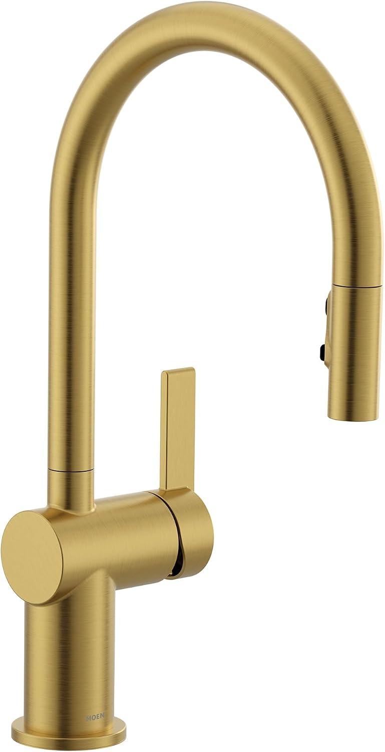 image:imageMoen 7622BL CIA Pulldown Kitchen Faucet with Power Boost Includes Optional Chrome and Brushed Gold Accents Matte Black withBrushed Gold