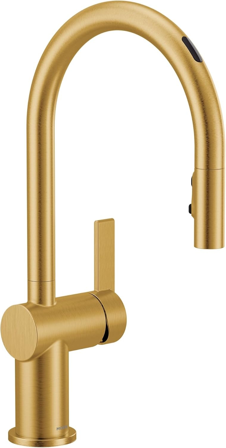 image:imageMoen 7622BL CIA Pulldown Kitchen Faucet with Power Boost Includes Optional Chrome and Brushed Gold Accents Matte Black withBrushed Gold