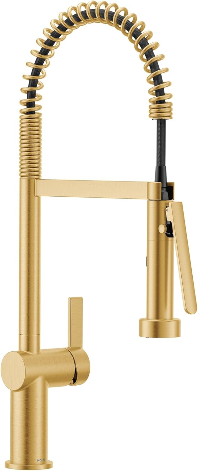 image:imageMoen 7622BL CIA Pulldown Kitchen Faucet with Power Boost Includes Optional Chrome and Brushed Gold Accents Matte Black withBrushed Gold