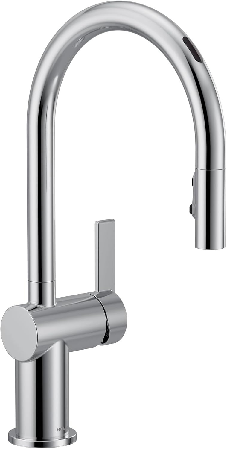 image:imageMoen 7622BL CIA Pulldown Kitchen Faucet with Power Boost Includes Optional Chrome and Brushed Gold Accents Matte Black withChrome