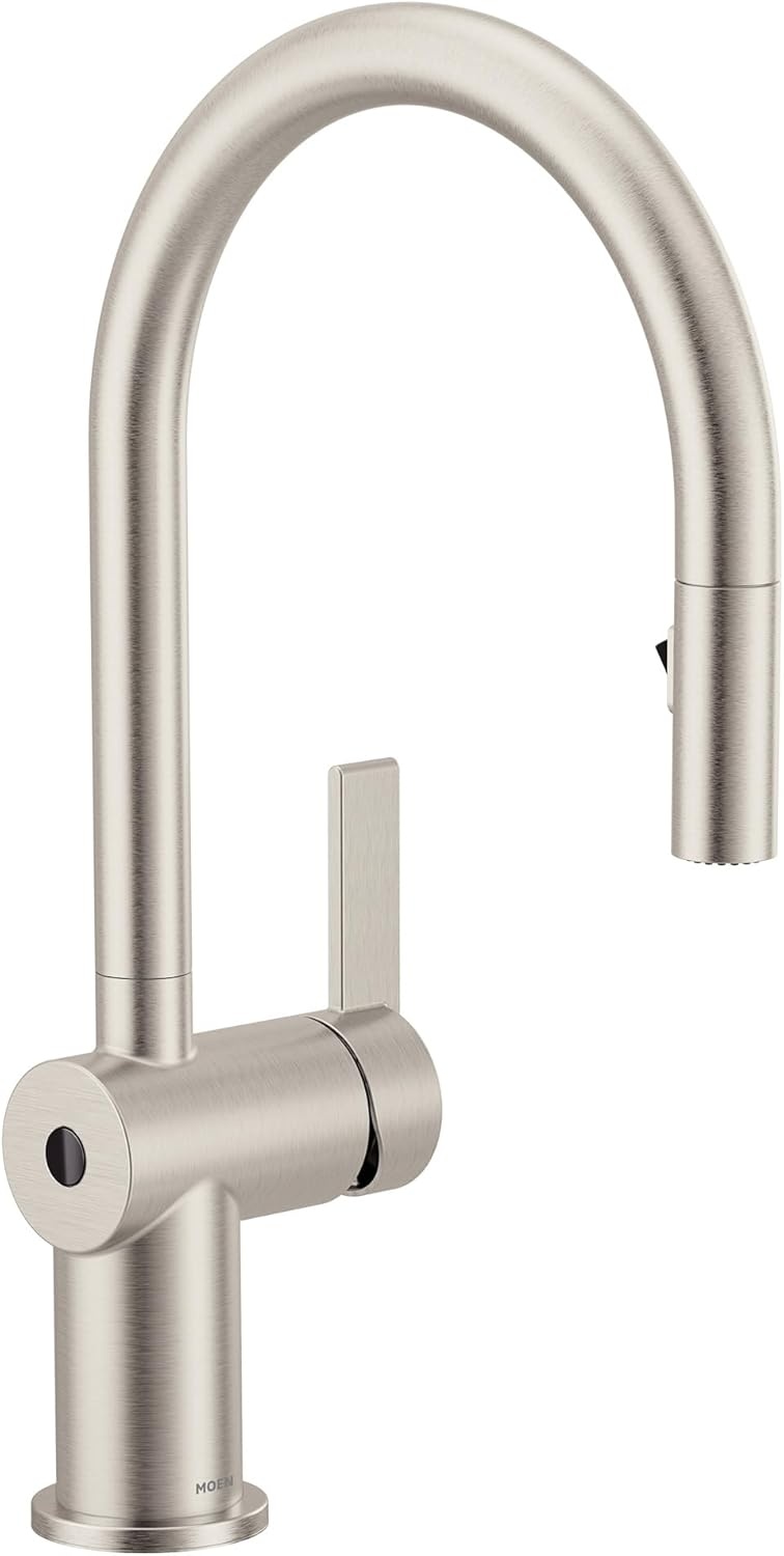 image:imageMoen 7622BL CIA Pulldown Kitchen Faucet with Power Boost Includes Optional Chrome and Brushed Gold Accents Matte Black withSpot Resist Stainless