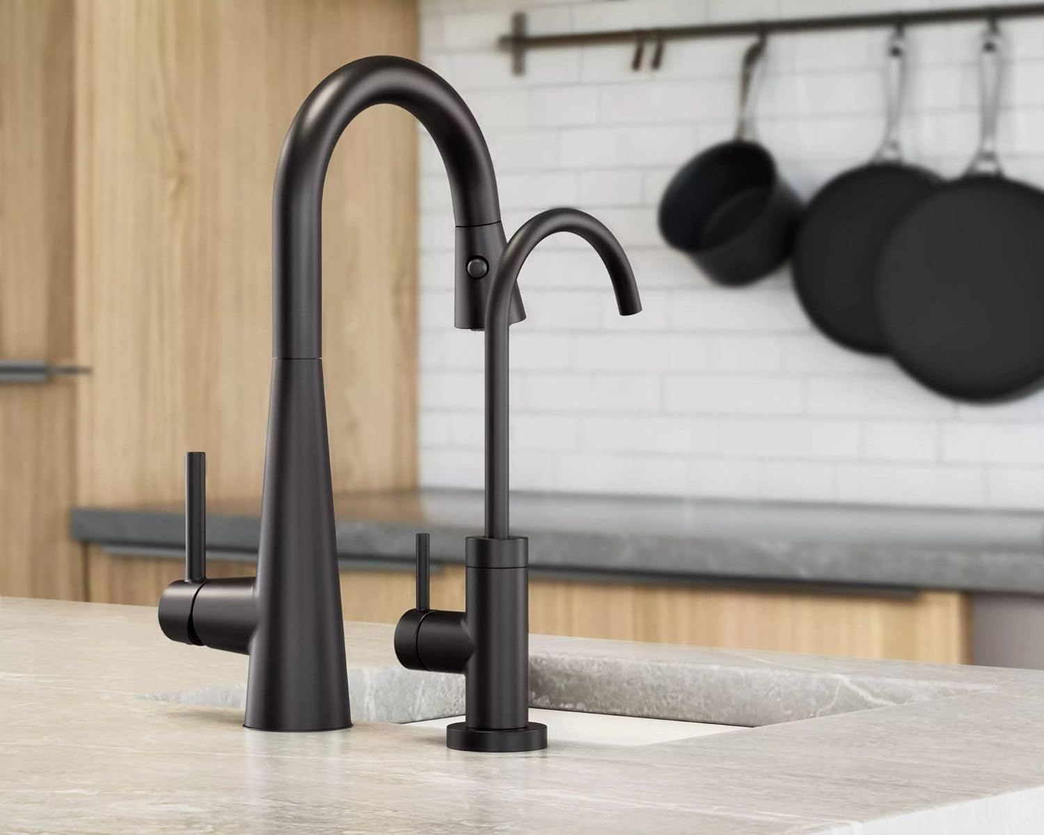 image:imageMoen 7664BLS Sleek OneHandle High Arc Pulldown Bar Faucet Black StainlessMatte Black