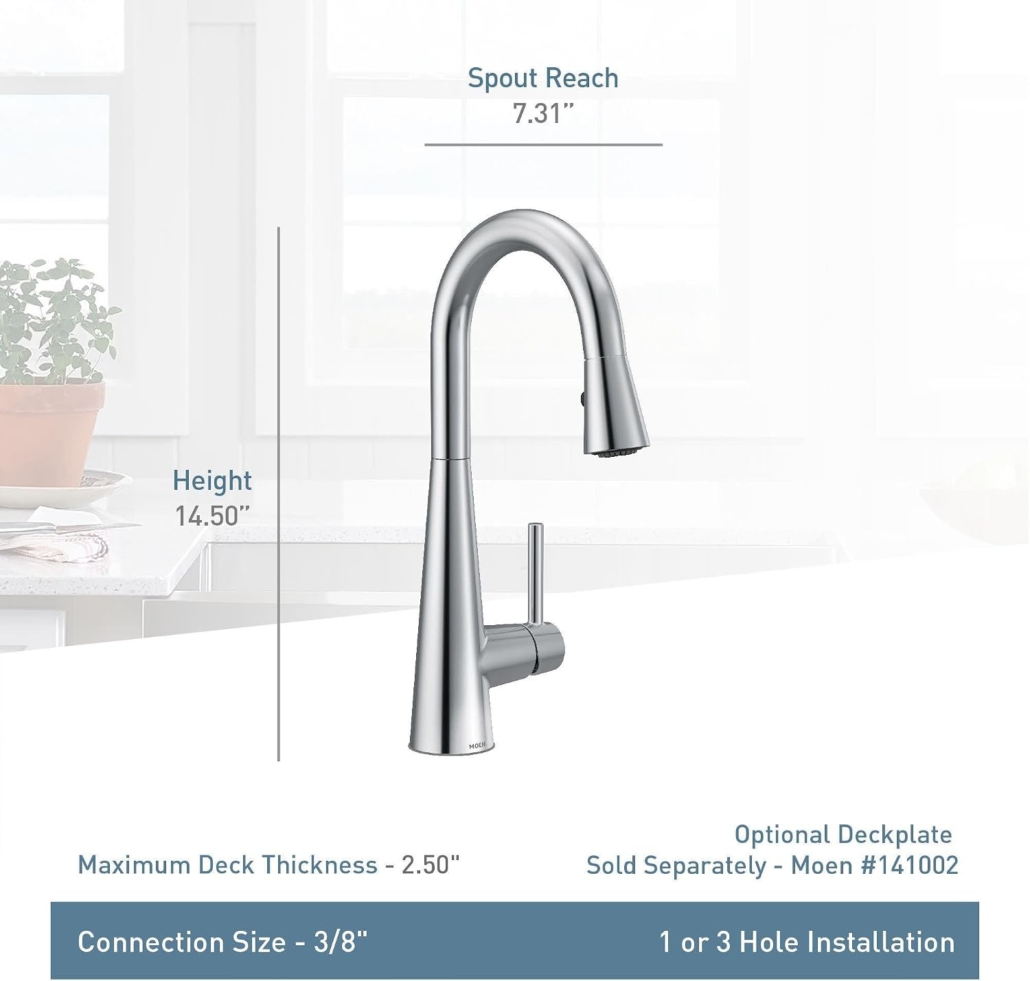 image:imageMoen 7664BLS Sleek OneHandle High Arc Pulldown Bar Faucet Black StainlessMatte Black