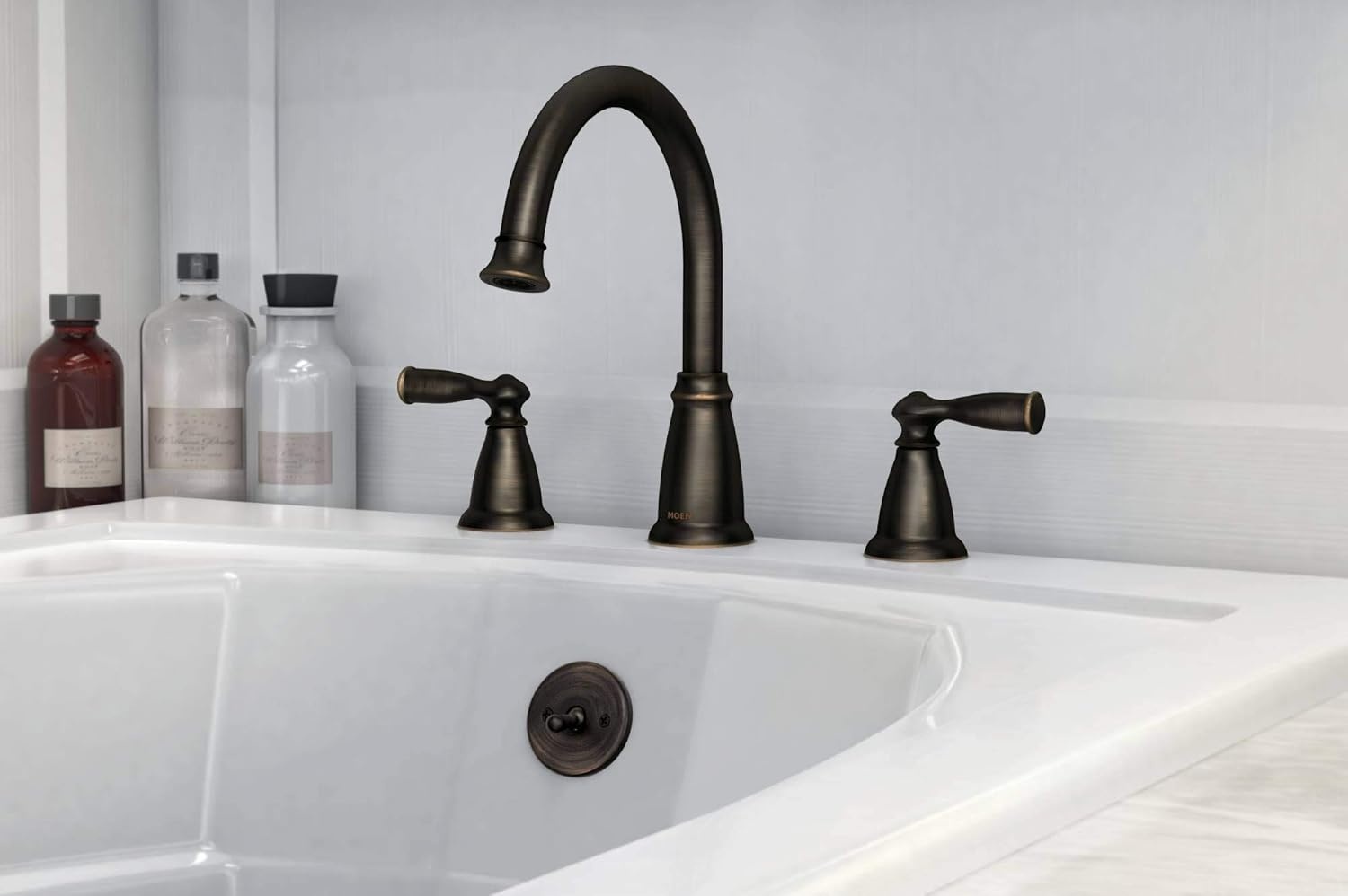 image:imageMoen 86924BRB Deck Mounted Roman Tub Faucet Trim from the Banbury Collection Mediterranean Bronze