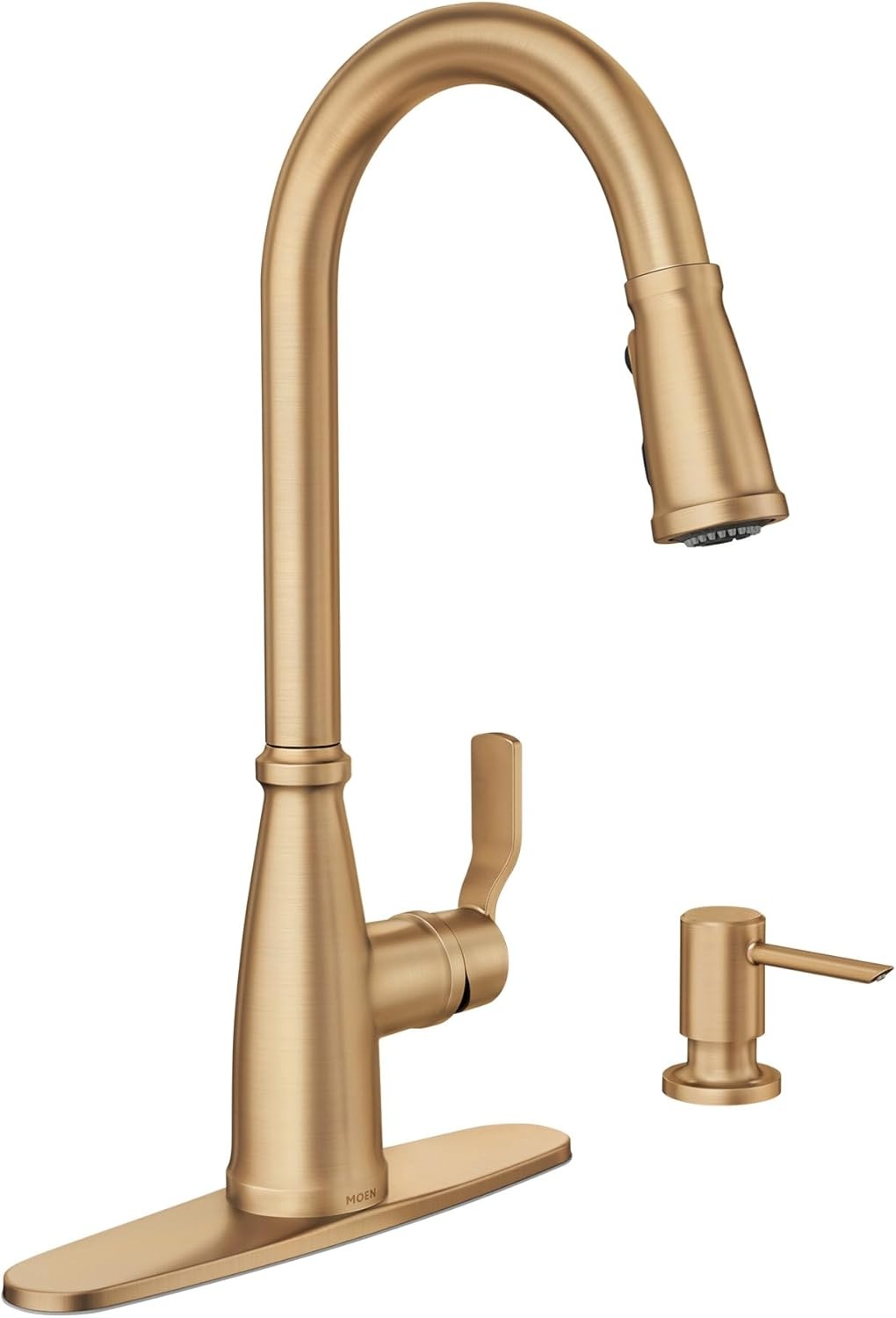 image:imageMoen 87071BZG Nolia OneHandle PullDown Kitchen Faucet with Power Boost Soap Dispenser Included High Arc 1 or 3 Hole Installation Brushed GoldBronzed Gold