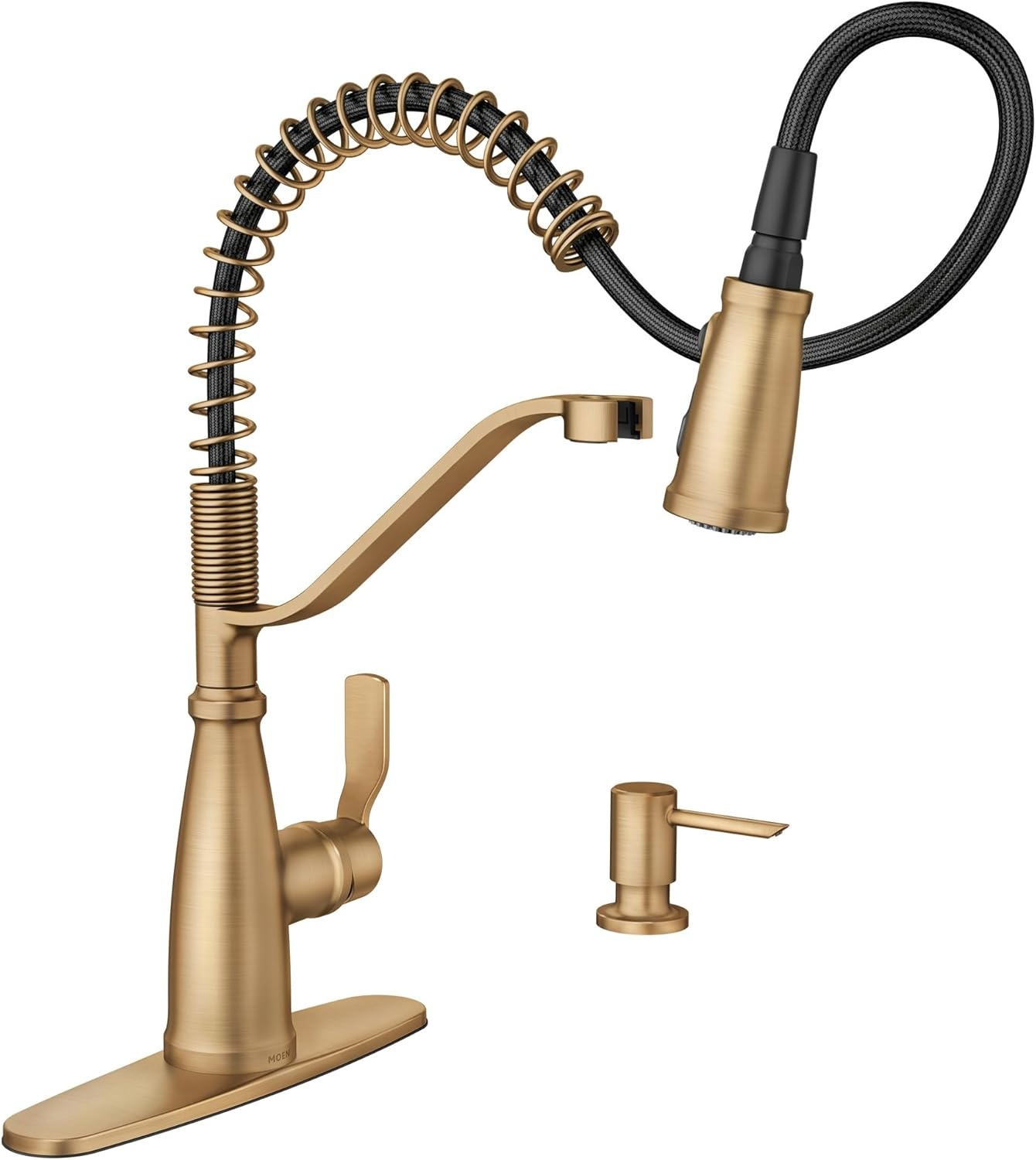 image:imageMoen 87071BZG Nolia OneHandle PullDown Kitchen Faucet with Power Boost Soap Dispenser Included High Arc 1 or 3 Hole Installation Brushed GoldBronzed Gold