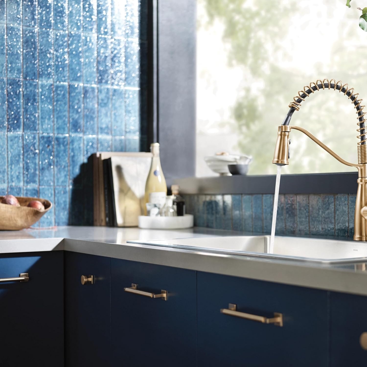 image:imageMoen 87071BZG Nolia OneHandle PullDown Kitchen Faucet with Power Boost Soap Dispenser Included High Arc 1 or 3 Hole Installation Brushed GoldBronzed Gold
