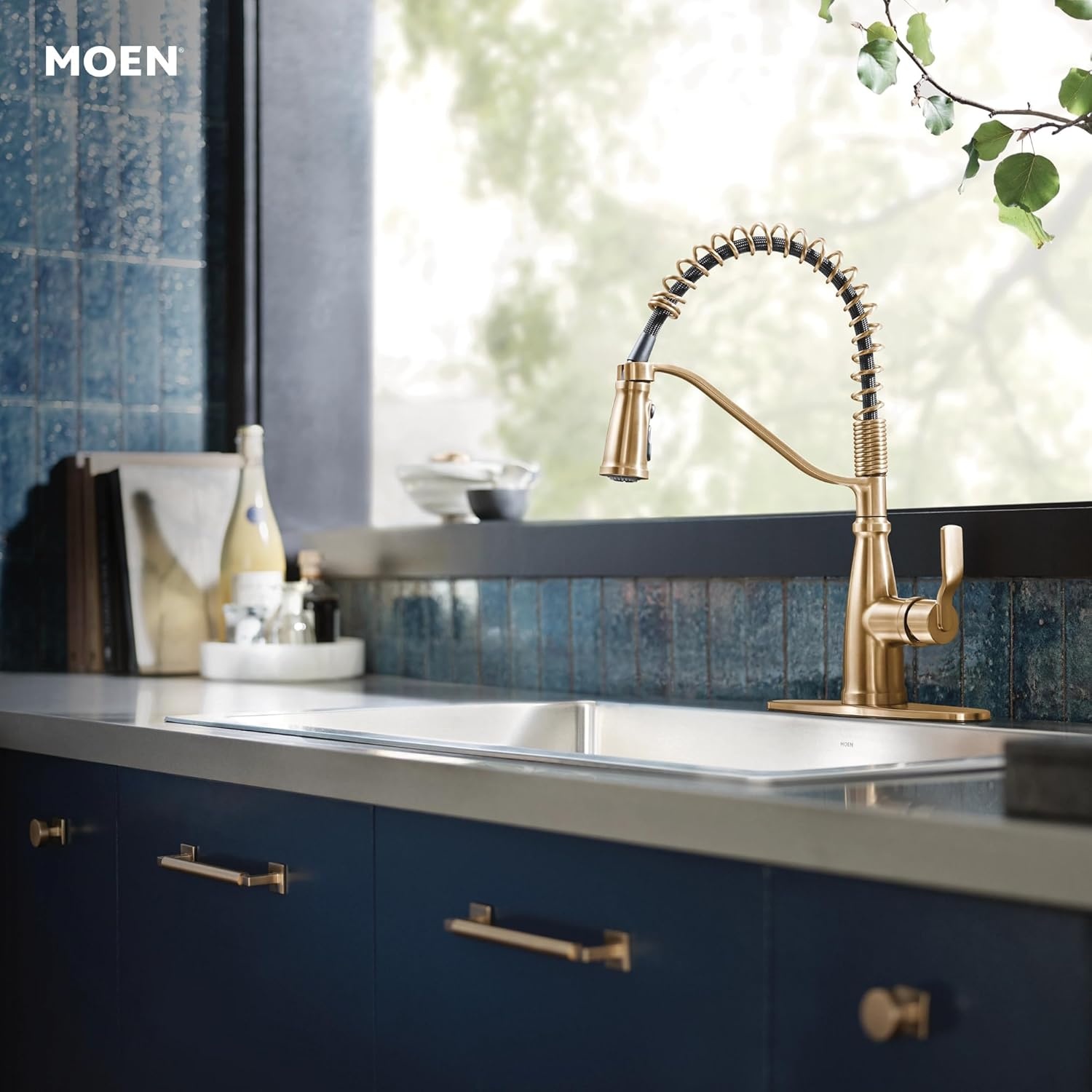 image:imageMoen 87071BZG Nolia OneHandle PullDown Kitchen Faucet with Power Boost Soap Dispenser Included High Arc 1 or 3 Hole Installation Brushed GoldBronzed Gold