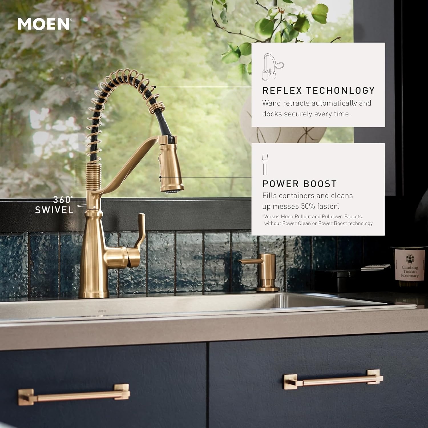 image:imageMoen 87071BZG Nolia OneHandle PullDown Kitchen Faucet with Power Boost Soap Dispenser Included High Arc 1 or 3 Hole Installation Brushed GoldBronzed Gold