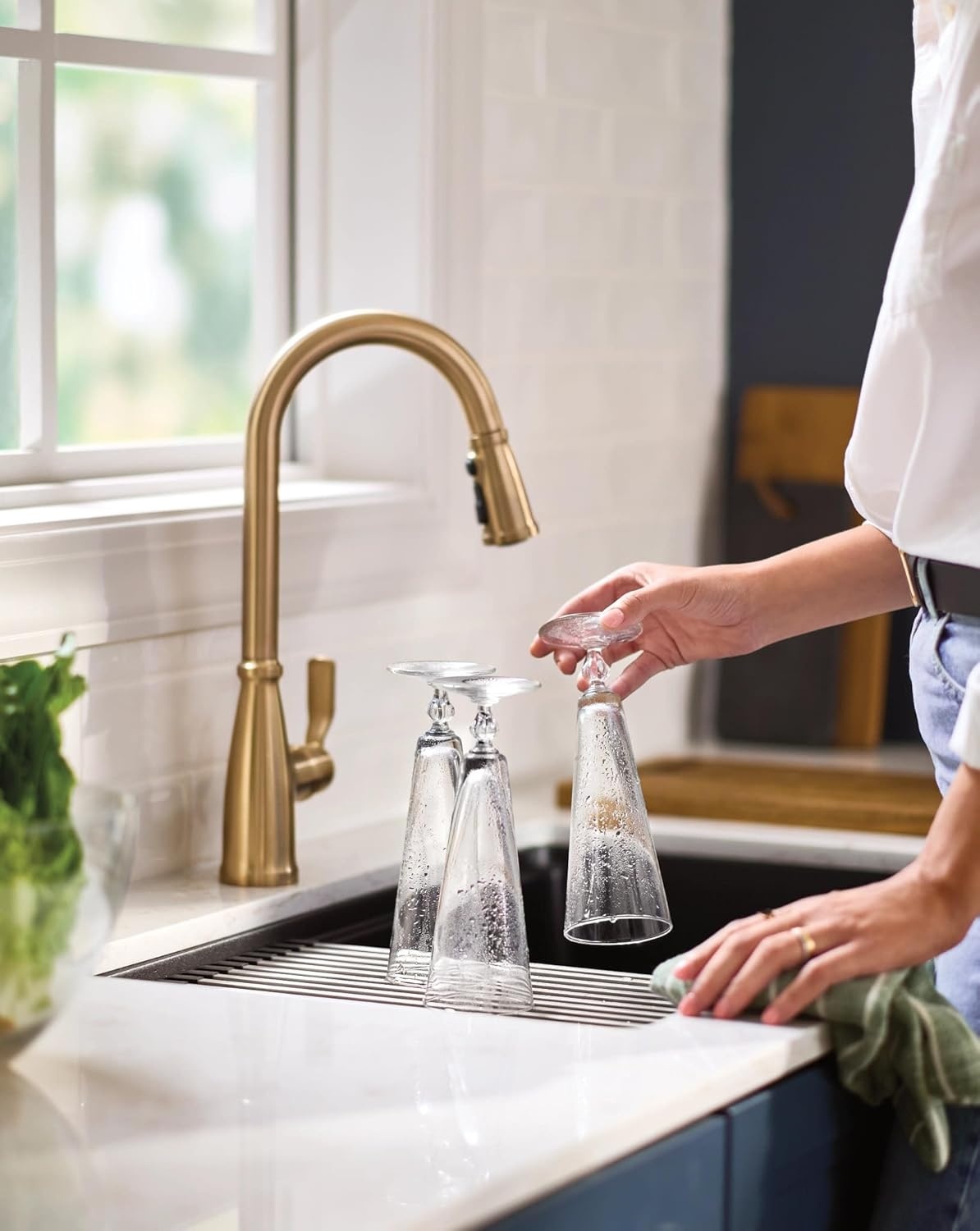 image:imageMoen 87071BZG Nolia OneHandle PullDown Kitchen Faucet with Power Boost Soap Dispenser Included High Arc 1 or 3 Hole Installation Brushed GoldBronzed Gold