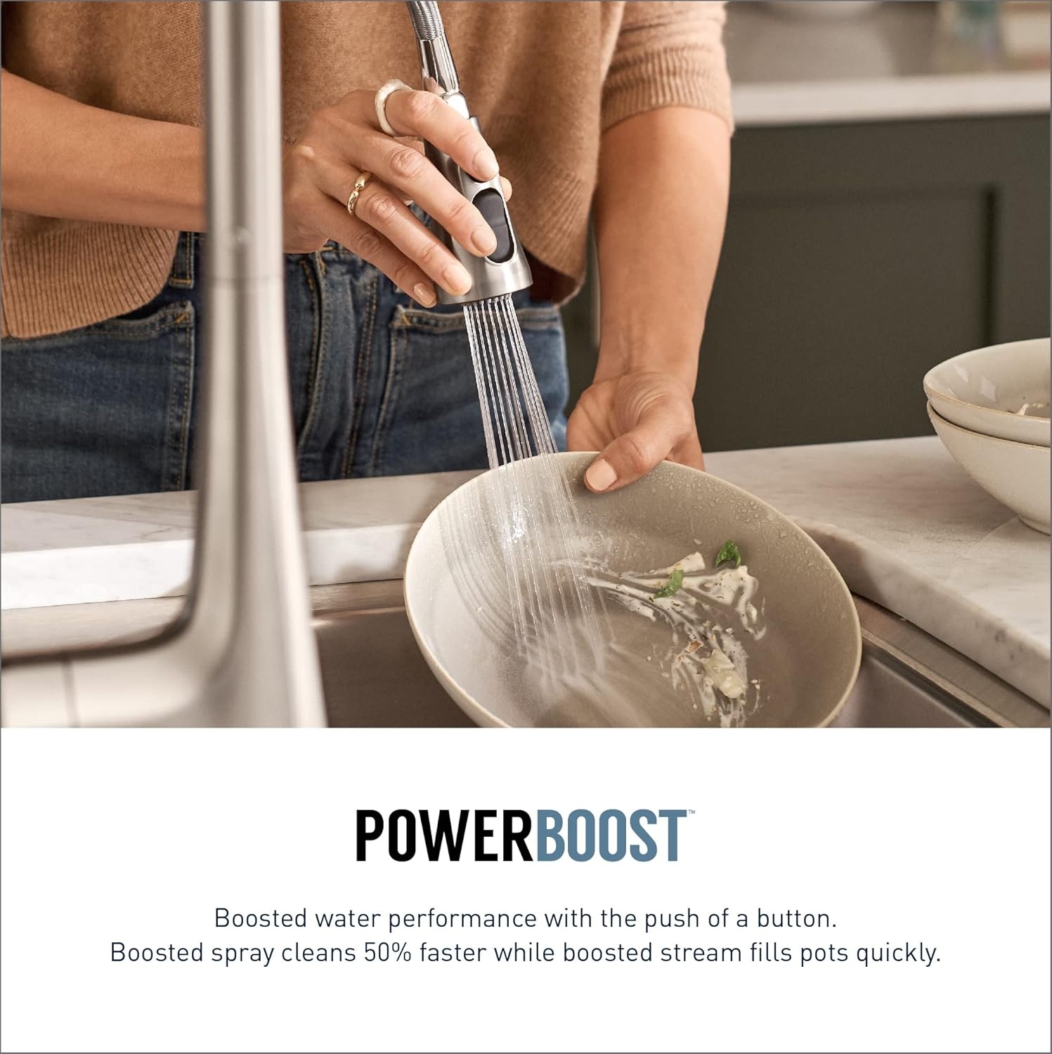 image:imageMoen 87071BZG Nolia OneHandle PullDown Kitchen Faucet with Power Boost Soap Dispenser Included High Arc 1 or 3 Hole Installation Brushed GoldChrome