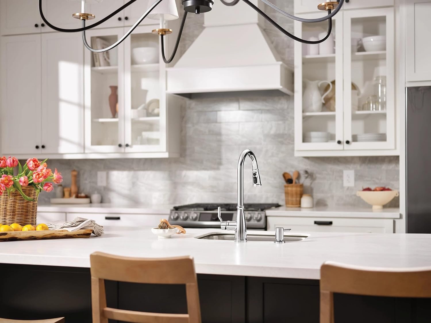 image:imageMoen 87071BZG Nolia OneHandle PullDown Kitchen Faucet with Power Boost Soap Dispenser Included High Arc 1 or 3 Hole Installation Brushed GoldChrome