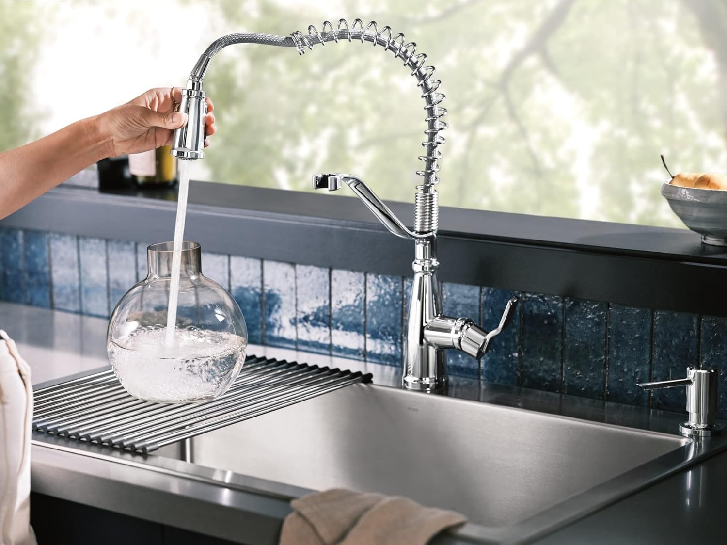 image:imageMoen 87071BZG Nolia OneHandle PullDown Kitchen Faucet with Power Boost Soap Dispenser Included High Arc 1 or 3 Hole Installation Brushed GoldChrome
