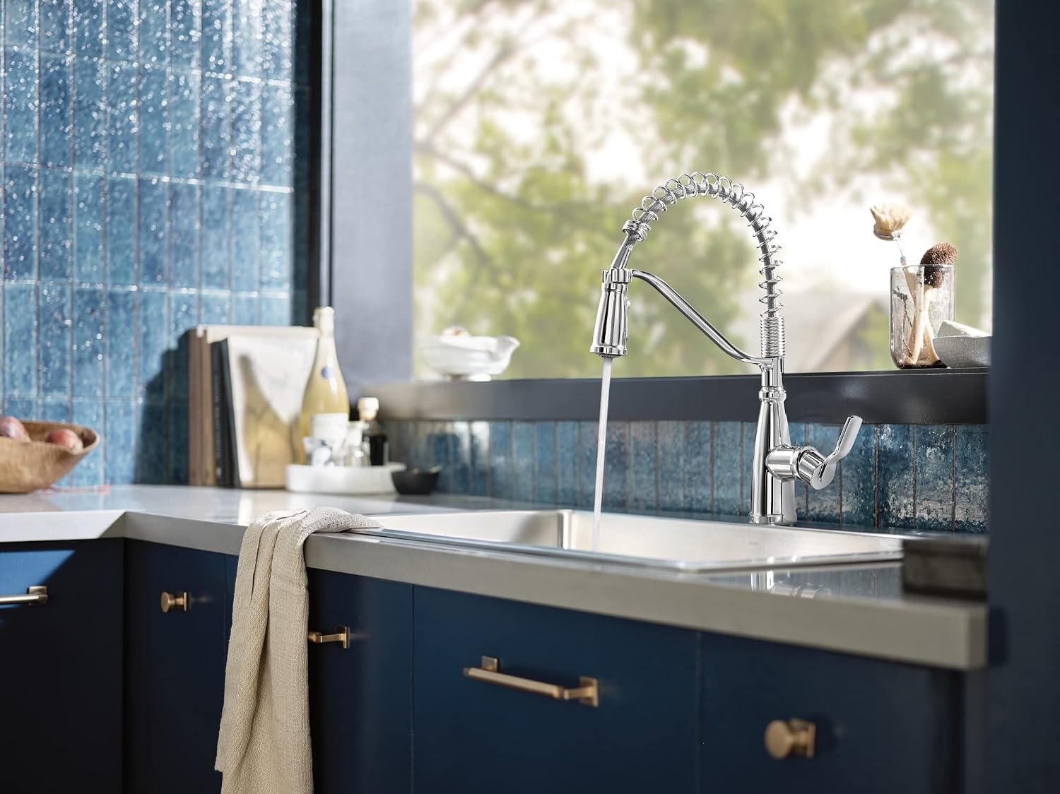 image:imageMoen 87071BZG Nolia OneHandle PullDown Kitchen Faucet with Power Boost Soap Dispenser Included High Arc 1 or 3 Hole Installation Brushed GoldChrome