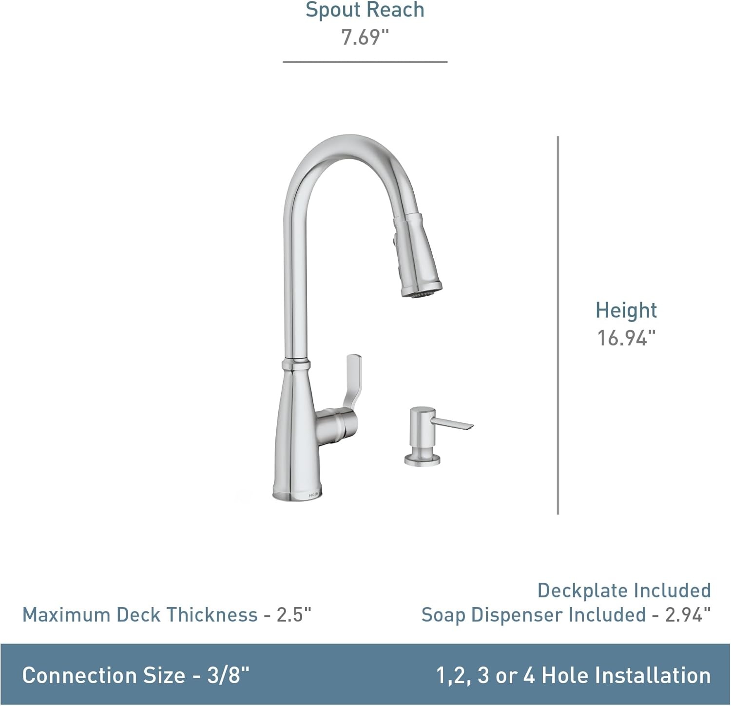 image:imageMoen 87071BZG Nolia OneHandle PullDown Kitchen Faucet with Power Boost Soap Dispenser Included High Arc 1 or 3 Hole Installation Brushed GoldChrome