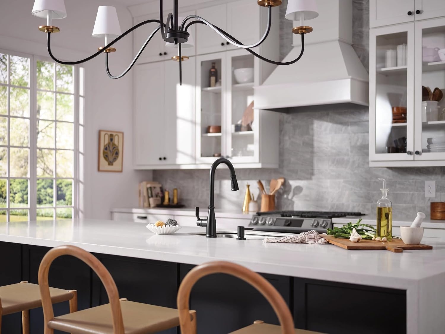 image:imageMoen 87071BZG Nolia OneHandle PullDown Kitchen Faucet with Power Boost Soap Dispenser Included High Arc 1 or 3 Hole Installation Brushed GoldMatte Black