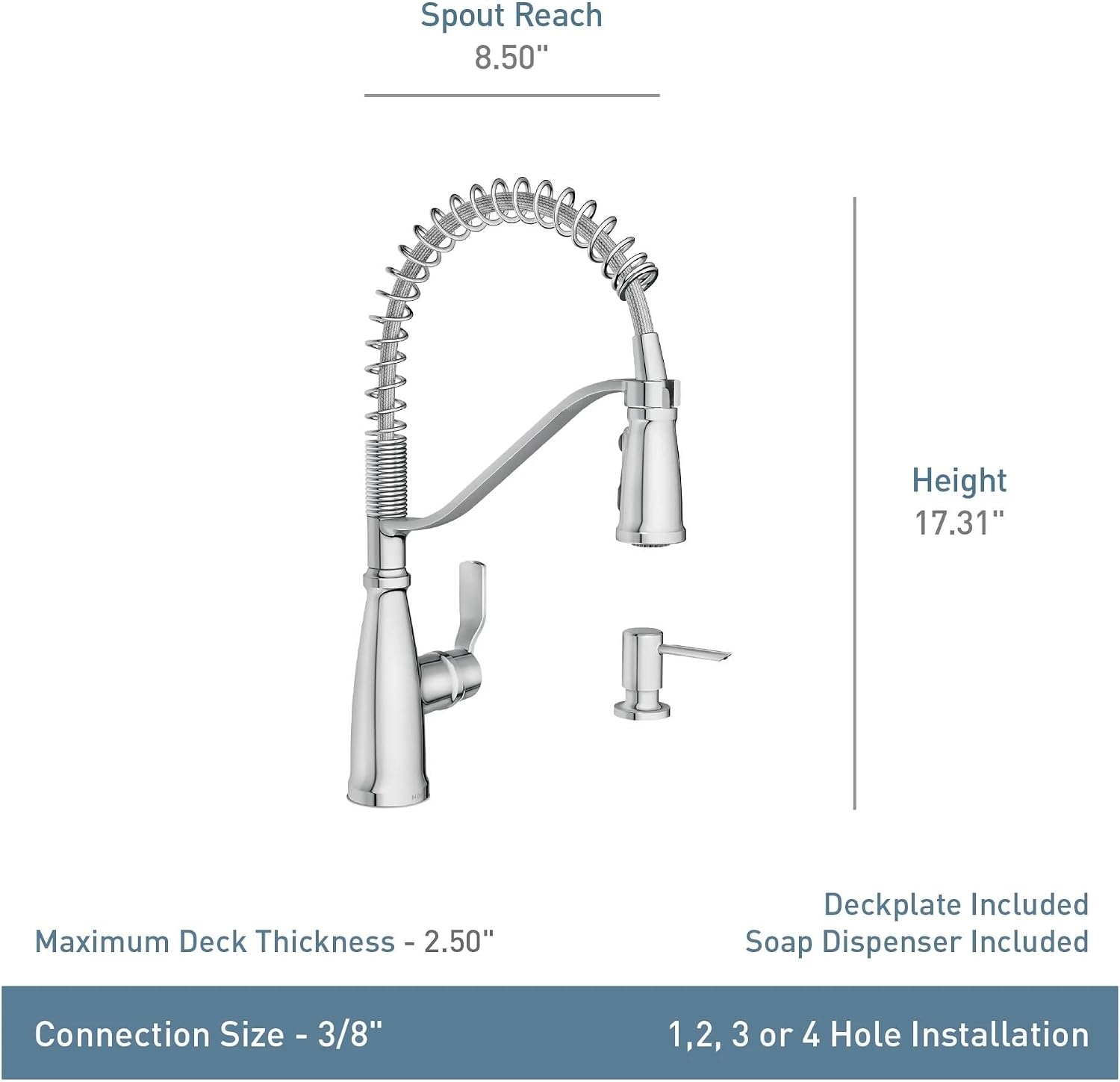 image:imageMoen 87071BZG Nolia OneHandle PullDown Kitchen Faucet with Power Boost Soap Dispenser Included High Arc 1 or 3 Hole Installation Brushed GoldMatte Black