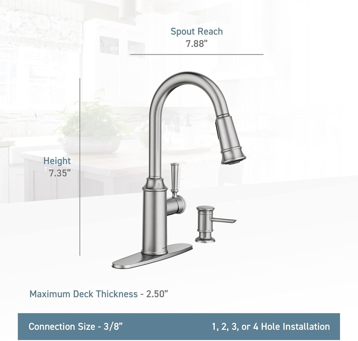 image:imageMoen 87731SRS Glenshire OneHandle High Arc Pulldown Kitchen Faucet with Soap Dispenser Spot Resist Stainless