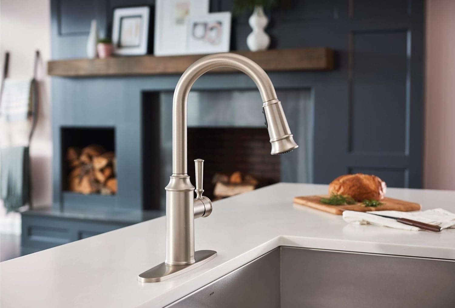 image:imageMoen 87731SRS Glenshire OneHandle High Arc Pulldown Kitchen Faucet with Soap Dispenser Spot Resist Stainless