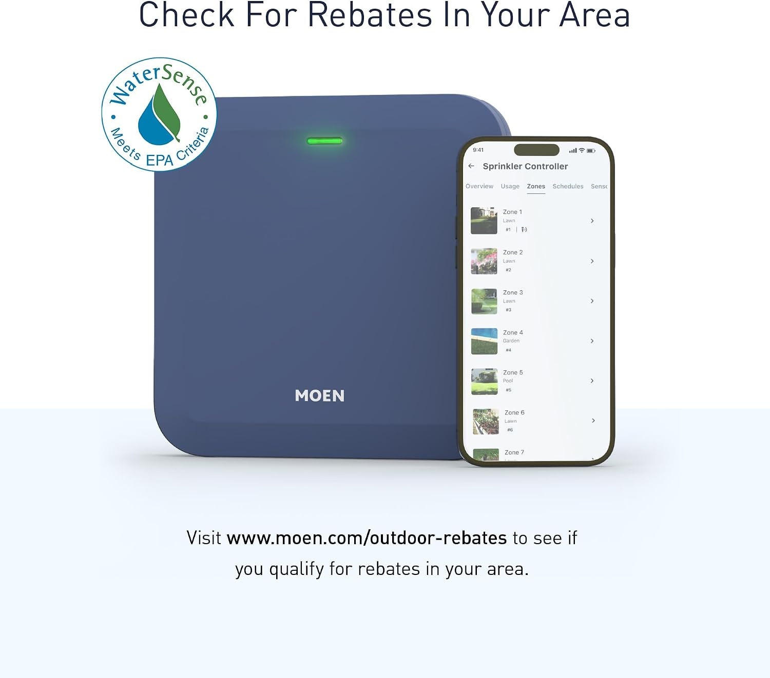 image:imageMoen 8Zone Smart Sprinkler Controller WiFi Connectible Smart Irrigation System with Automatic Water Timer WICNT008G1USA