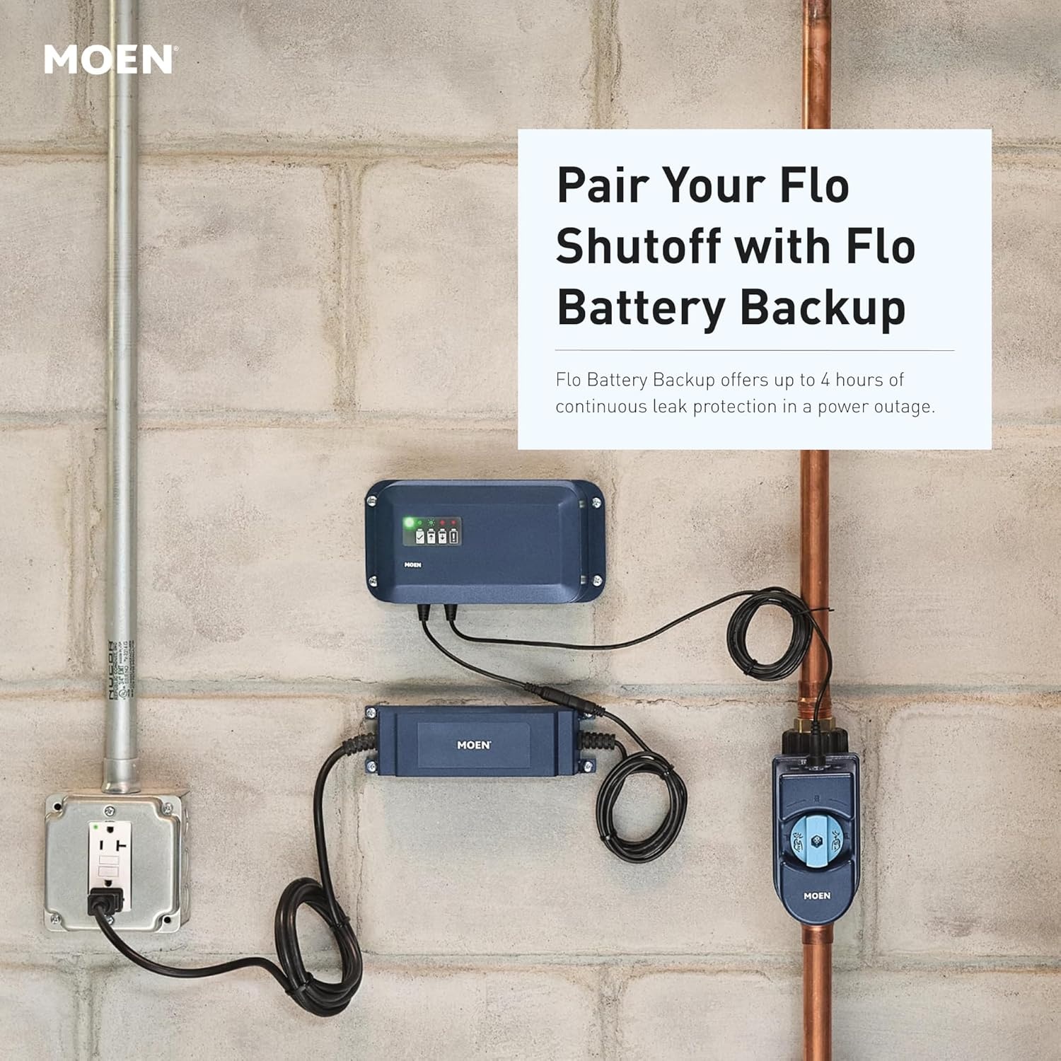 image:imageMoen 900002 Flo by Moen 114Inch Smart Water Shutoff with 920005 Flo by Moen Smart Water Detector 3PackShutoff Detector 3pack
