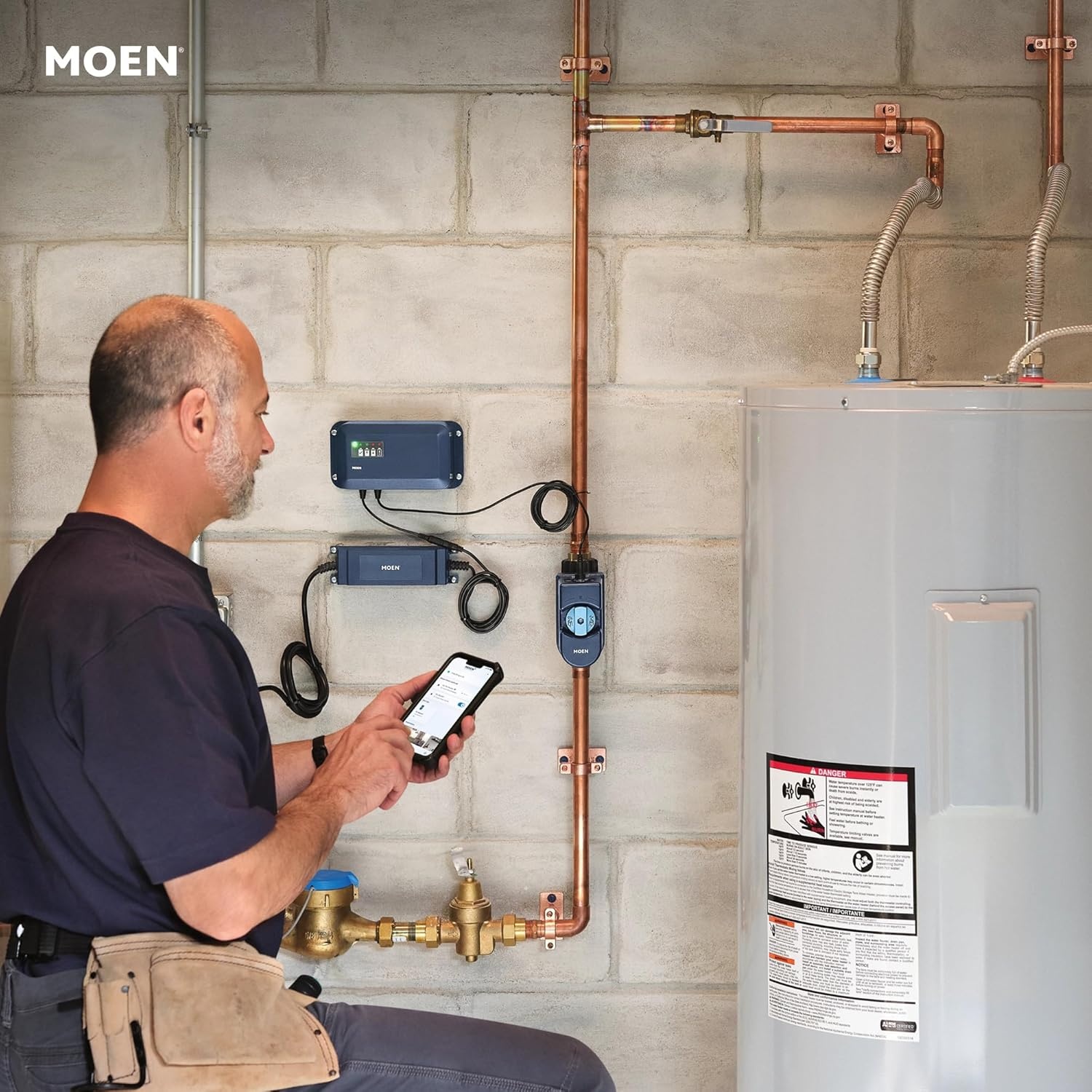 image:imageMoen 900002 Flo by Moen 114Inch Smart Water Shutoff with 920005 Flo by Moen Smart Water Detector 3PackShutoff Detector 3pack