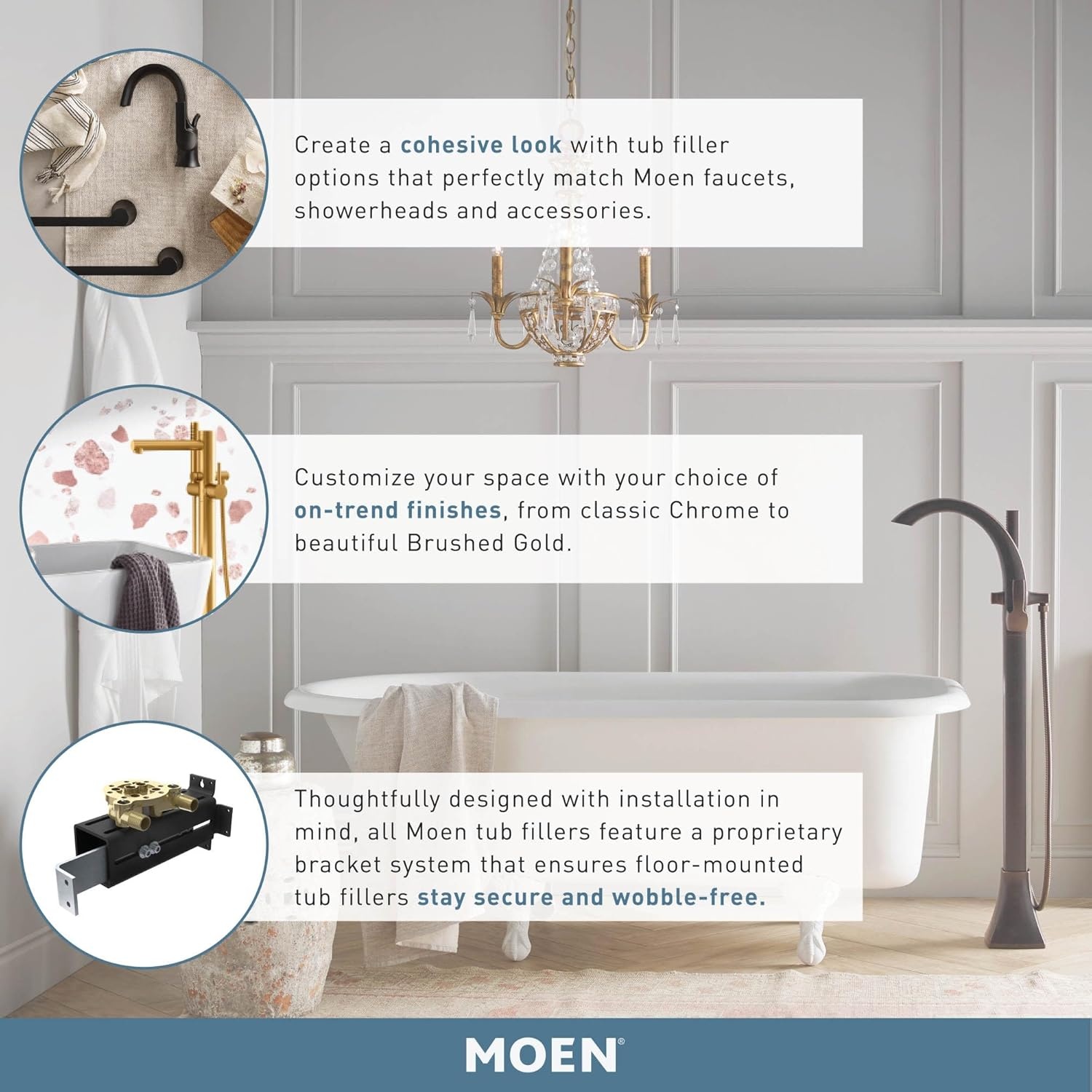 image:imageMoen 9025ORB Belfield OneHandle Freestanding Floor Mount Tub Filler with Handshower Oil Rubbed BronzeOil Rubbed Bronze